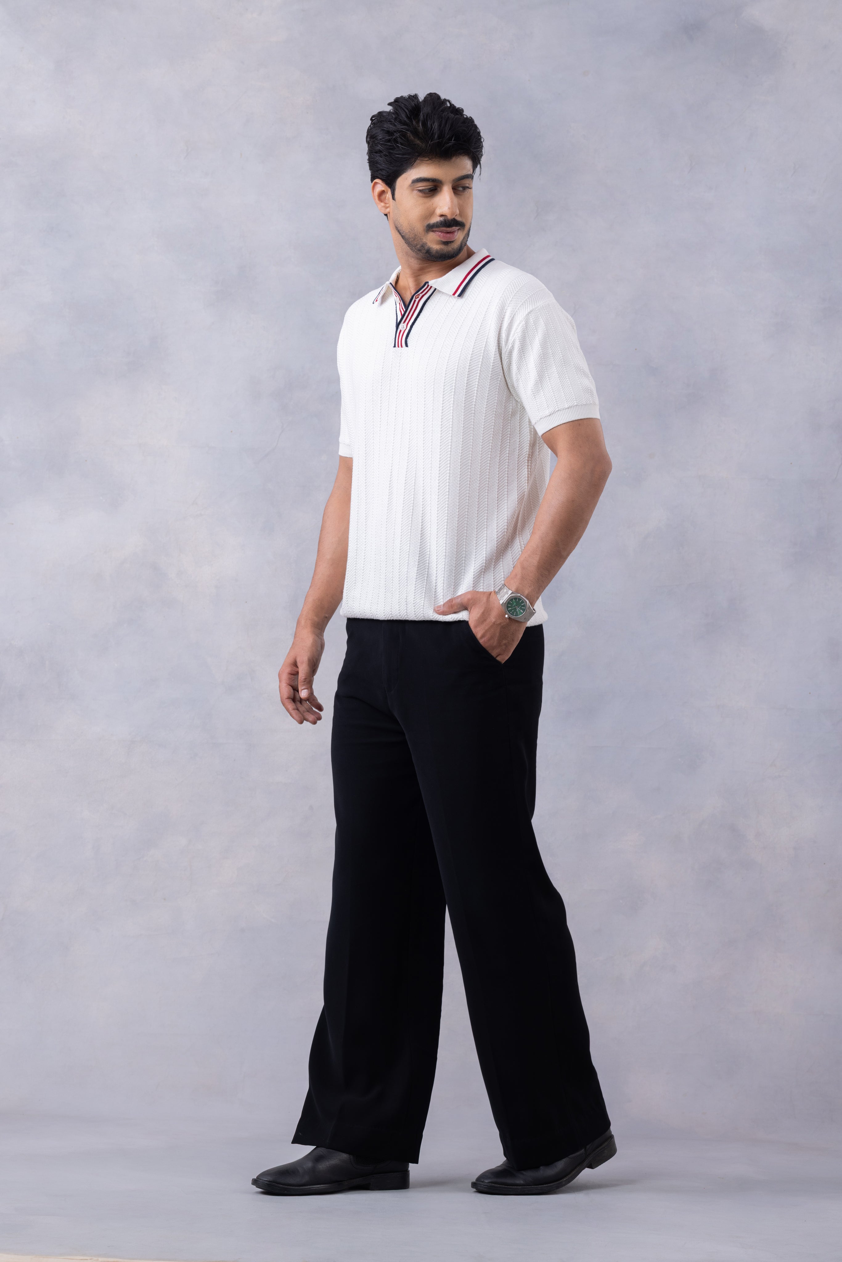 White Premium Flat Knit Polo T-Shirt