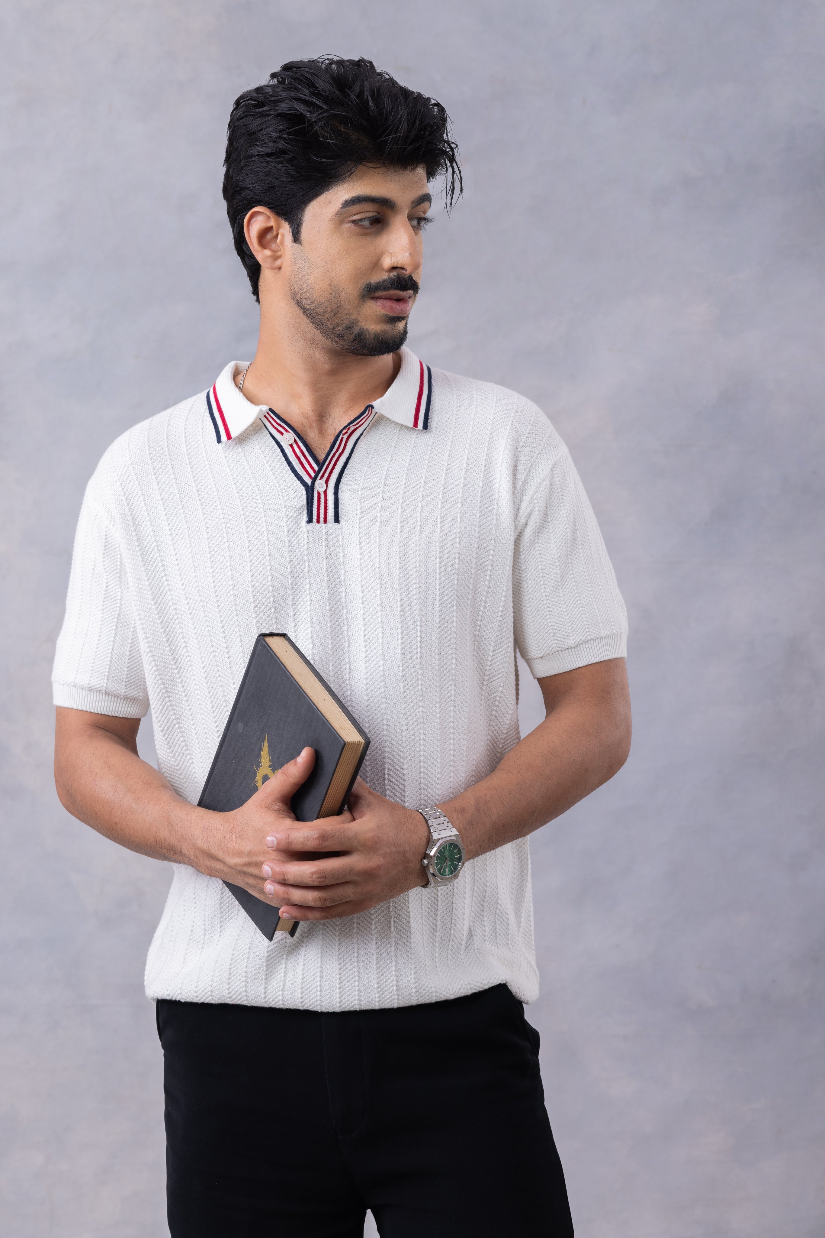 White Premium Flat Knit Polo T-Shirt