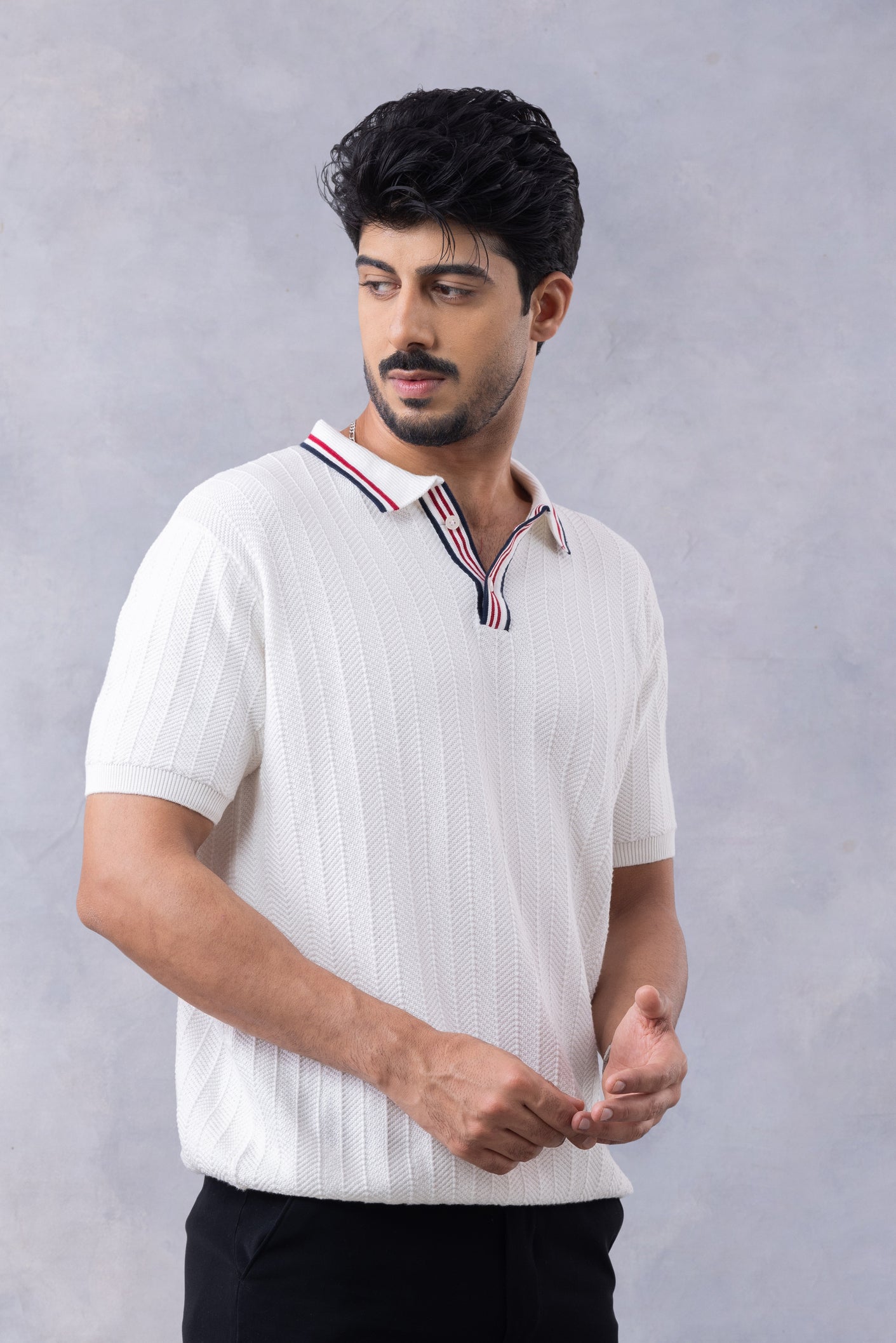 White Premium Flat Knit Polo T-Shirt