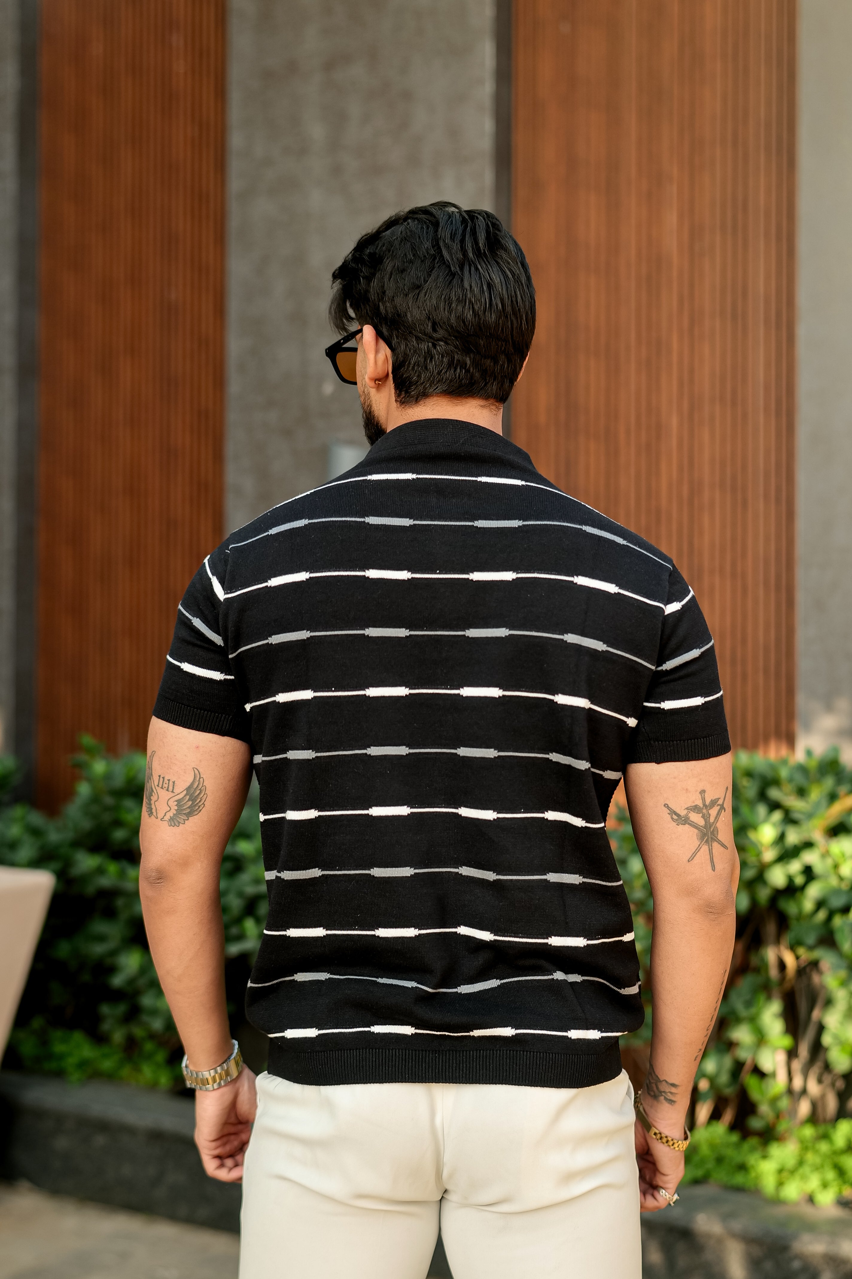Black Premium Flat Knit Polo T-Shirt