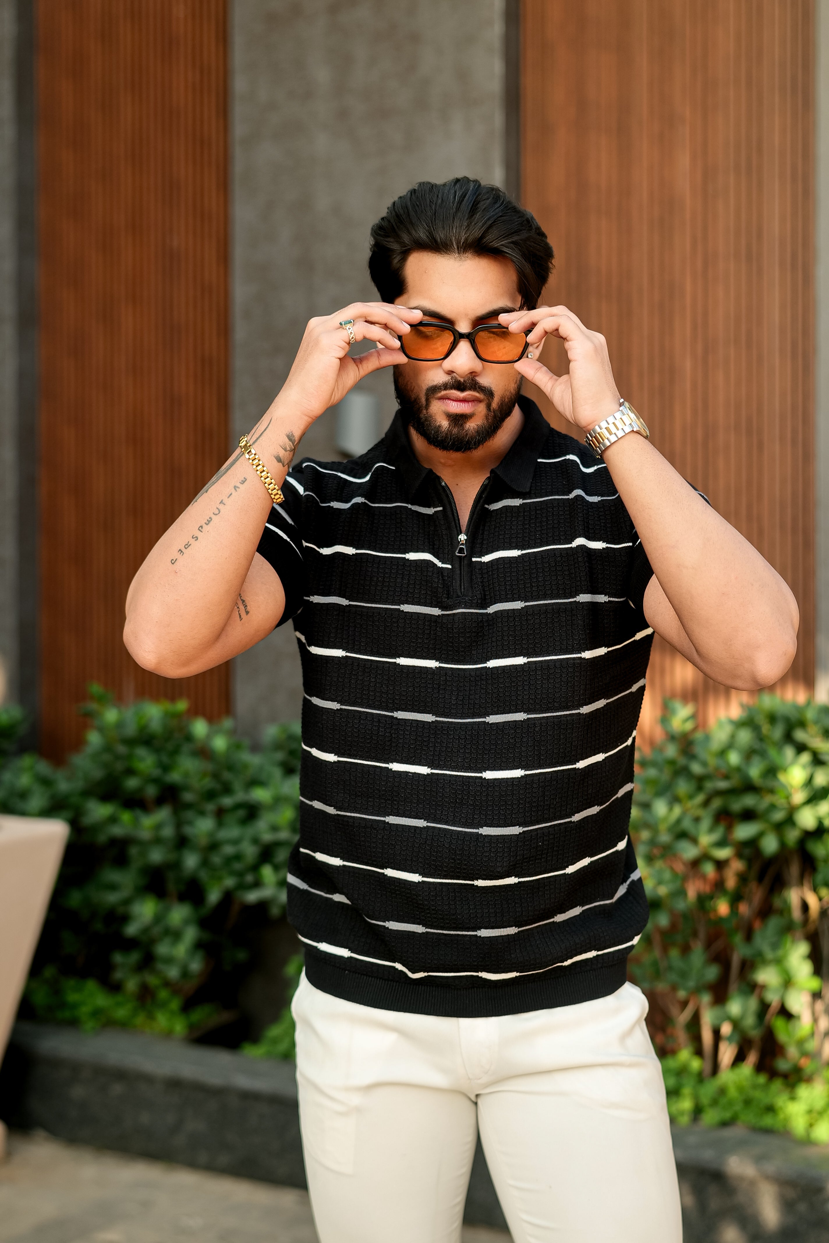 Black Premium Flat Knit Polo T-Shirt