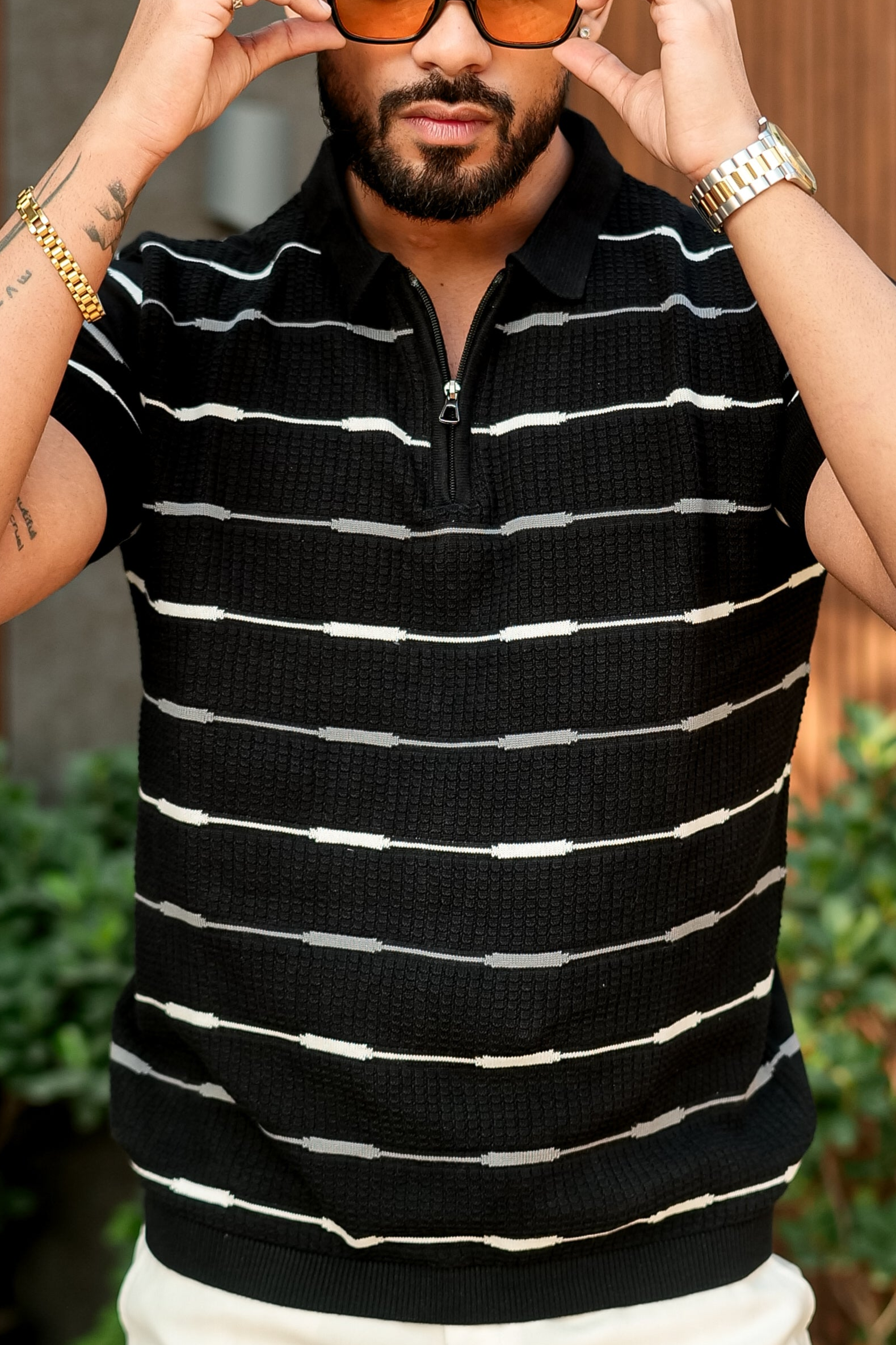 Black Premium Flat Knit Polo T-Shirt