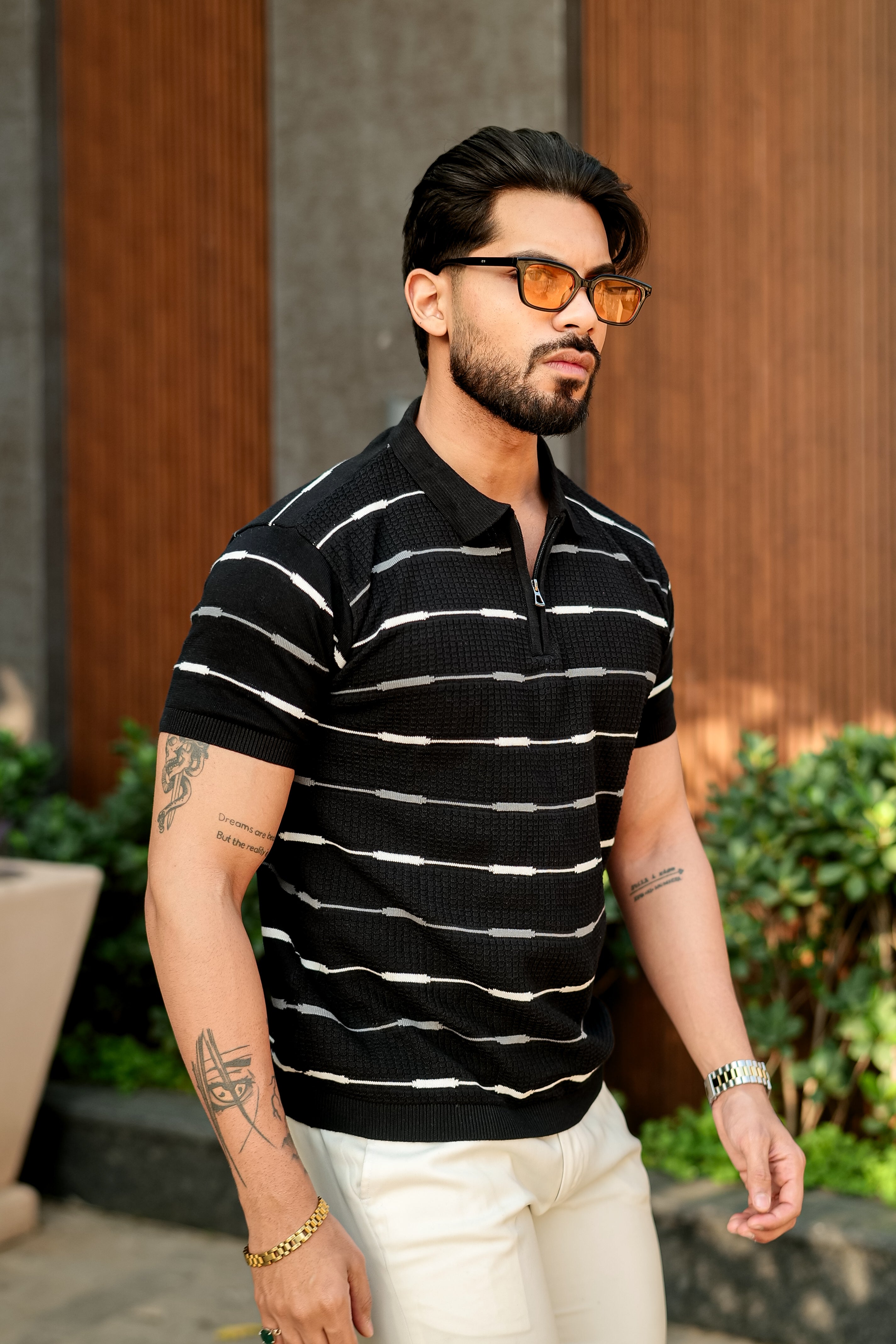 Black Premium Flat Knit Polo T-Shirt