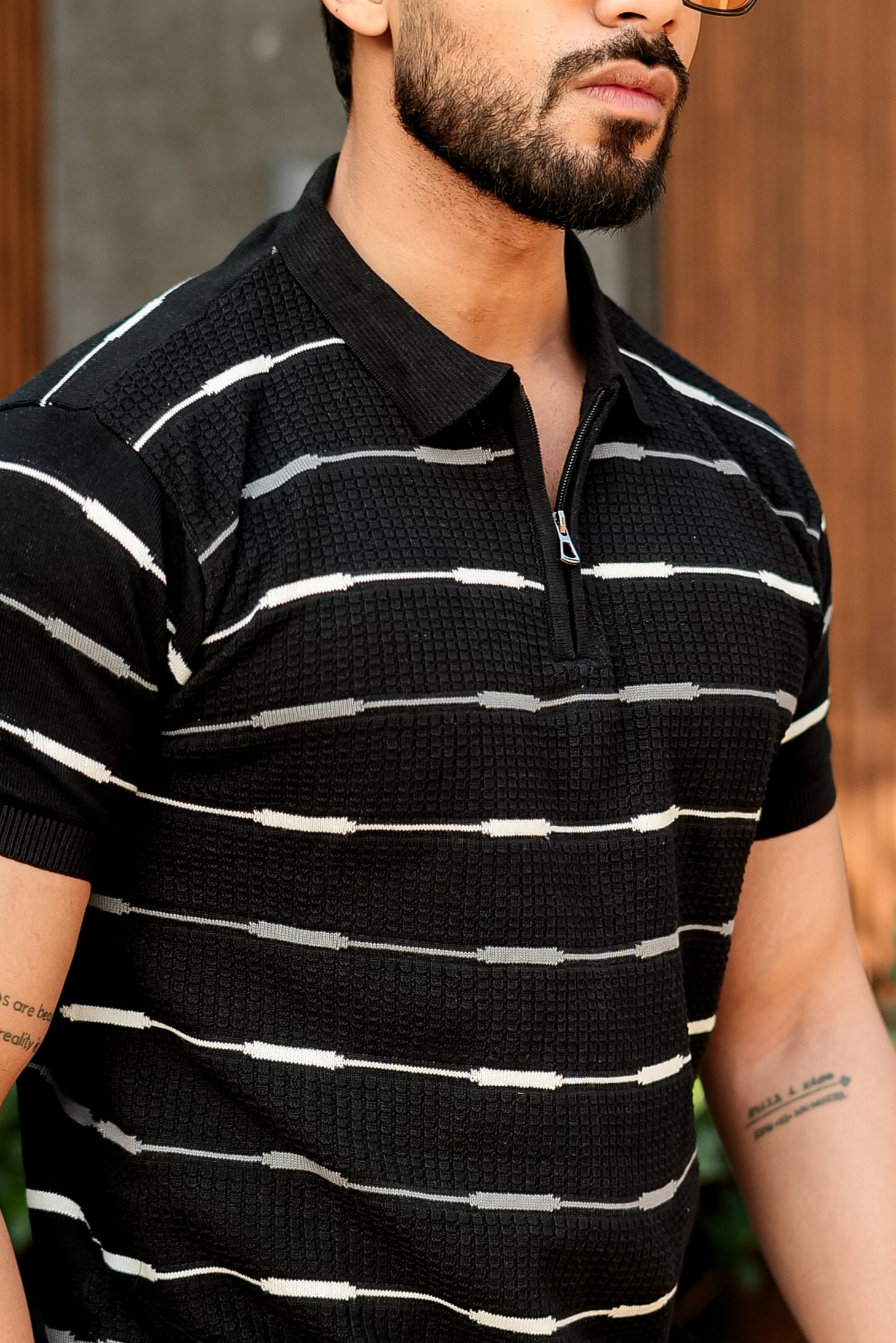 Black Premium Flat Knit Polo T-Shirt