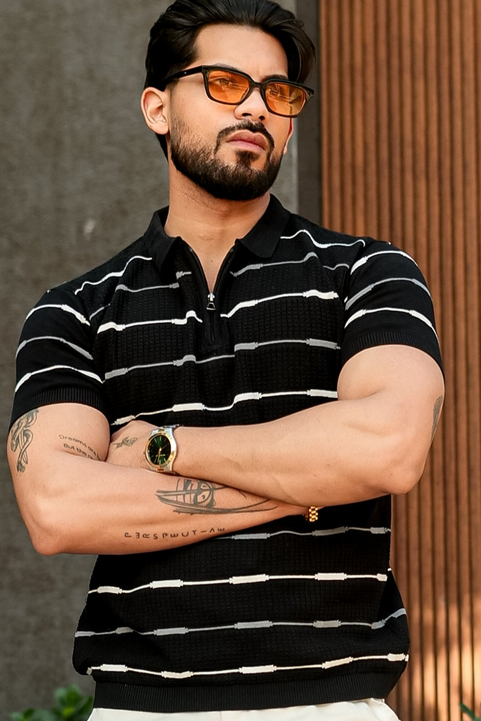 Black Premium Flat Knit Polo T-Shirt