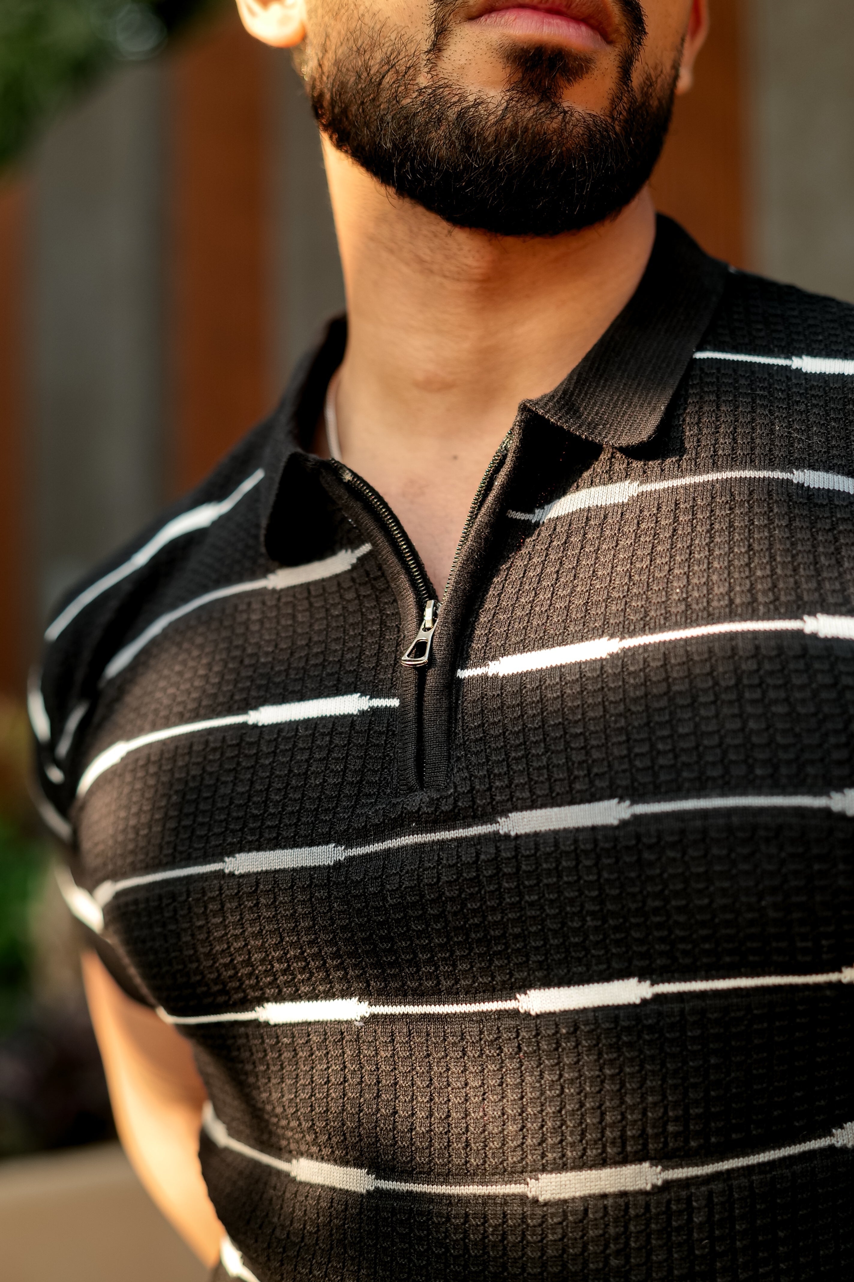Black Premium Flat Knit Polo T-Shirt