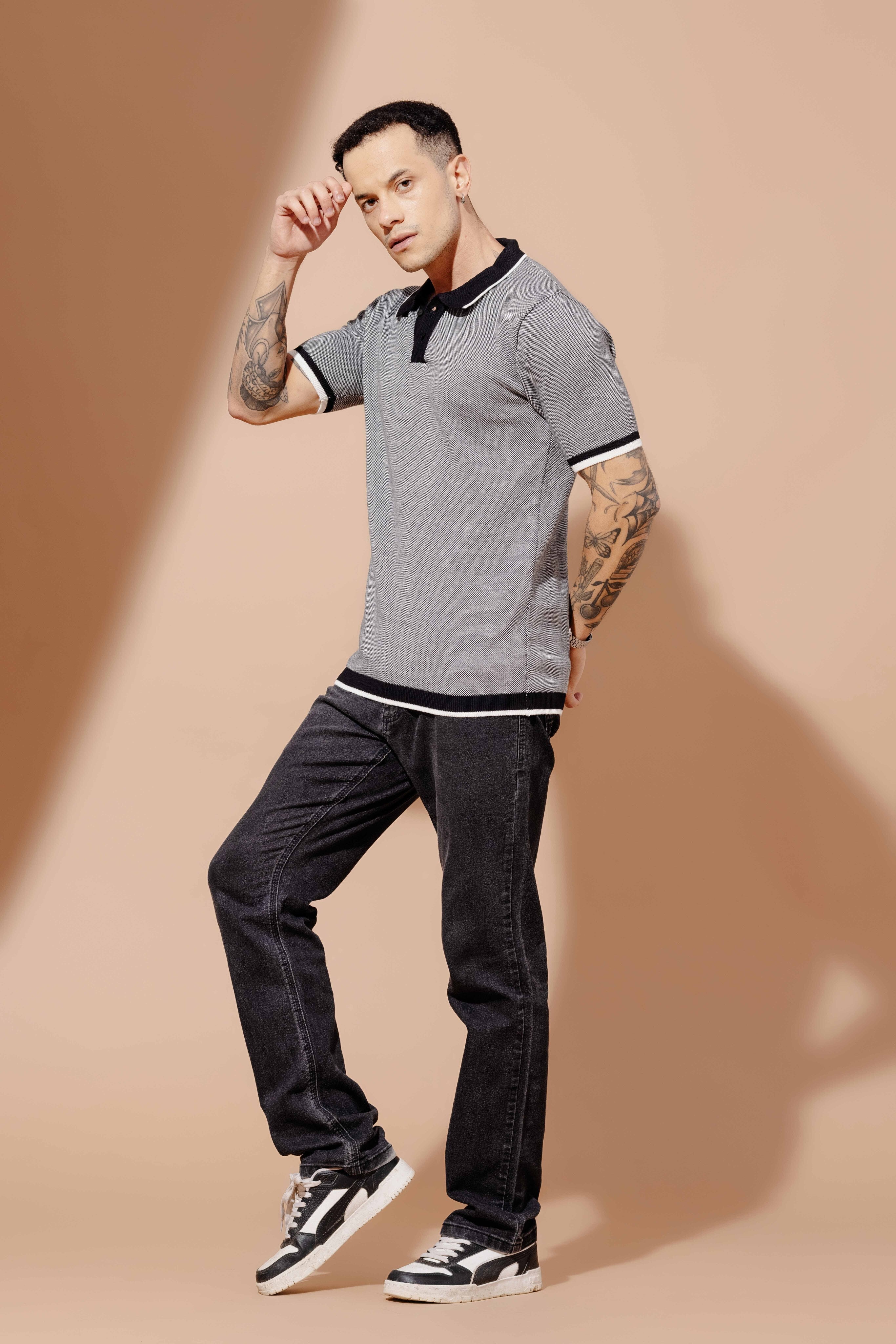 Black Premium Flat Knit Polo T-Shirt