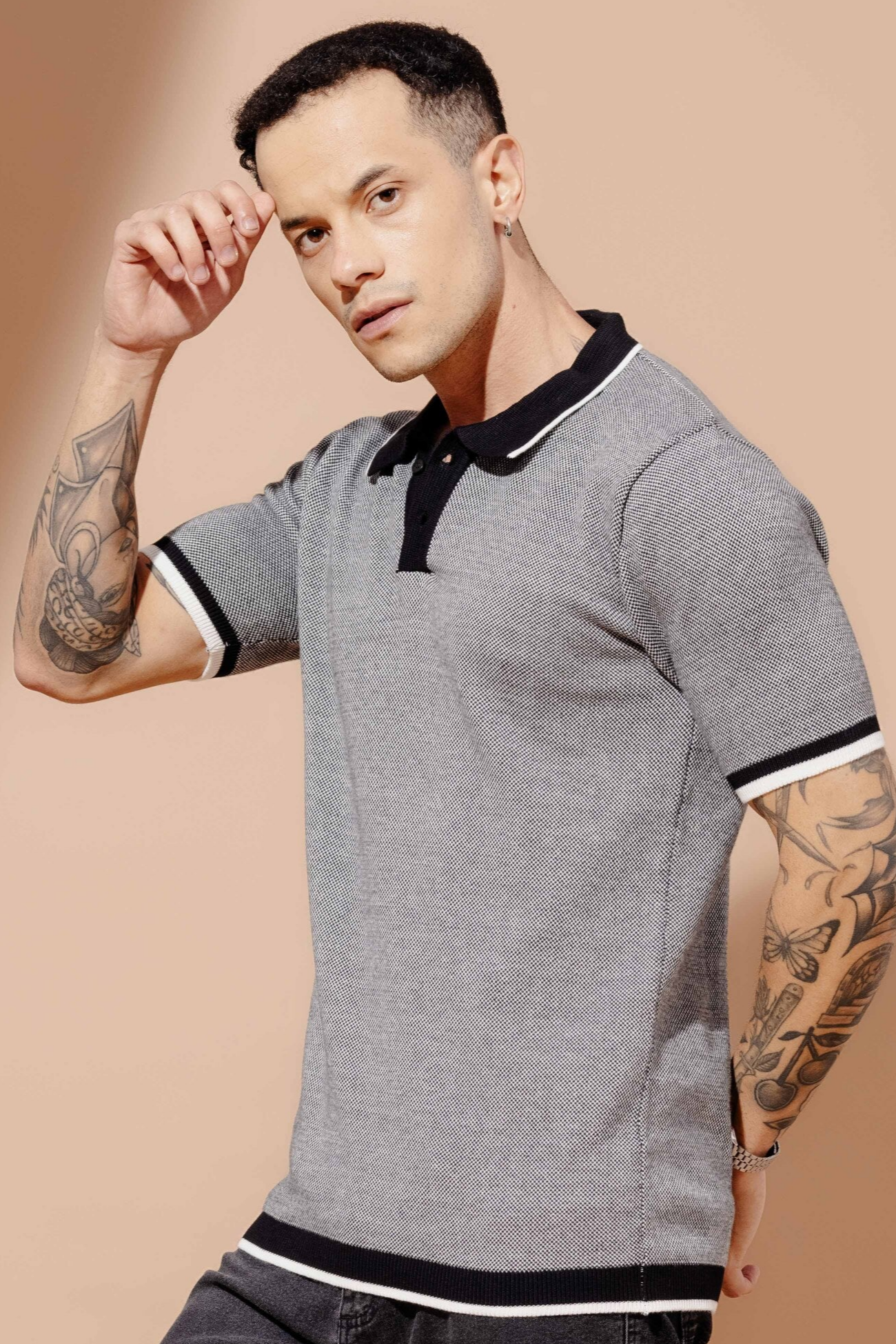 Black Premium Flat Knit Polo T-Shirt