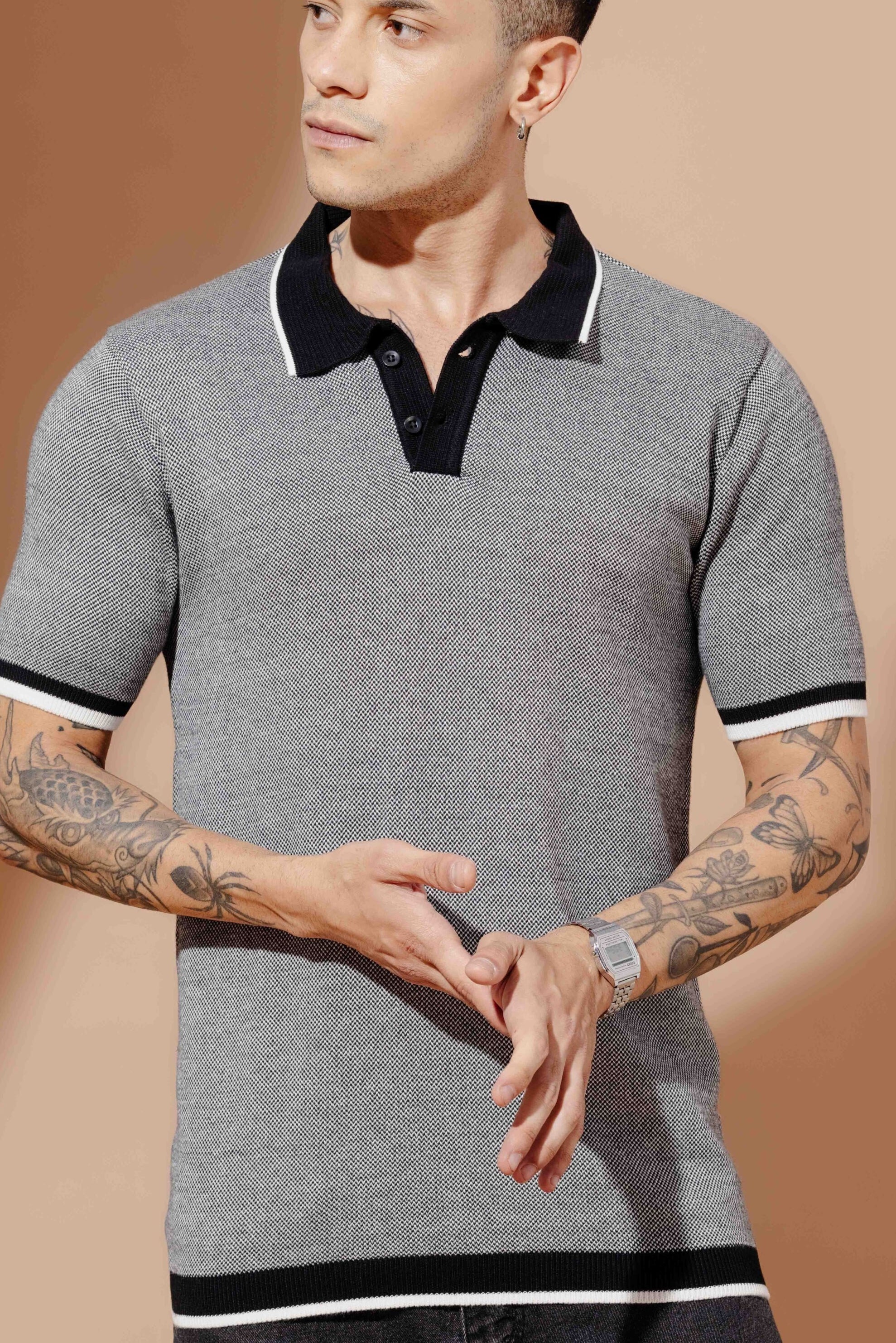 Black Premium Flat Knit Polo T-Shirt