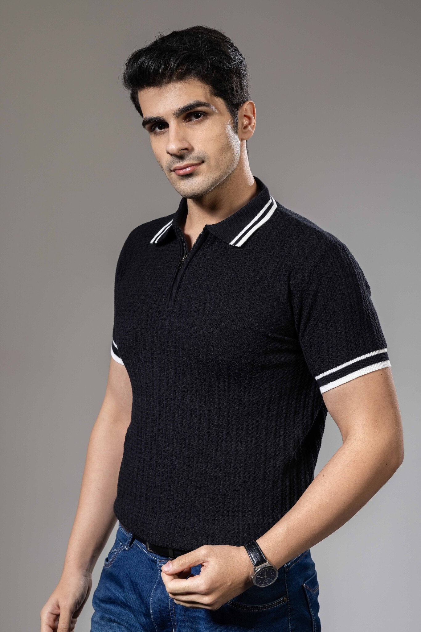Textured Premium Flat Knit Polo T-Shirt