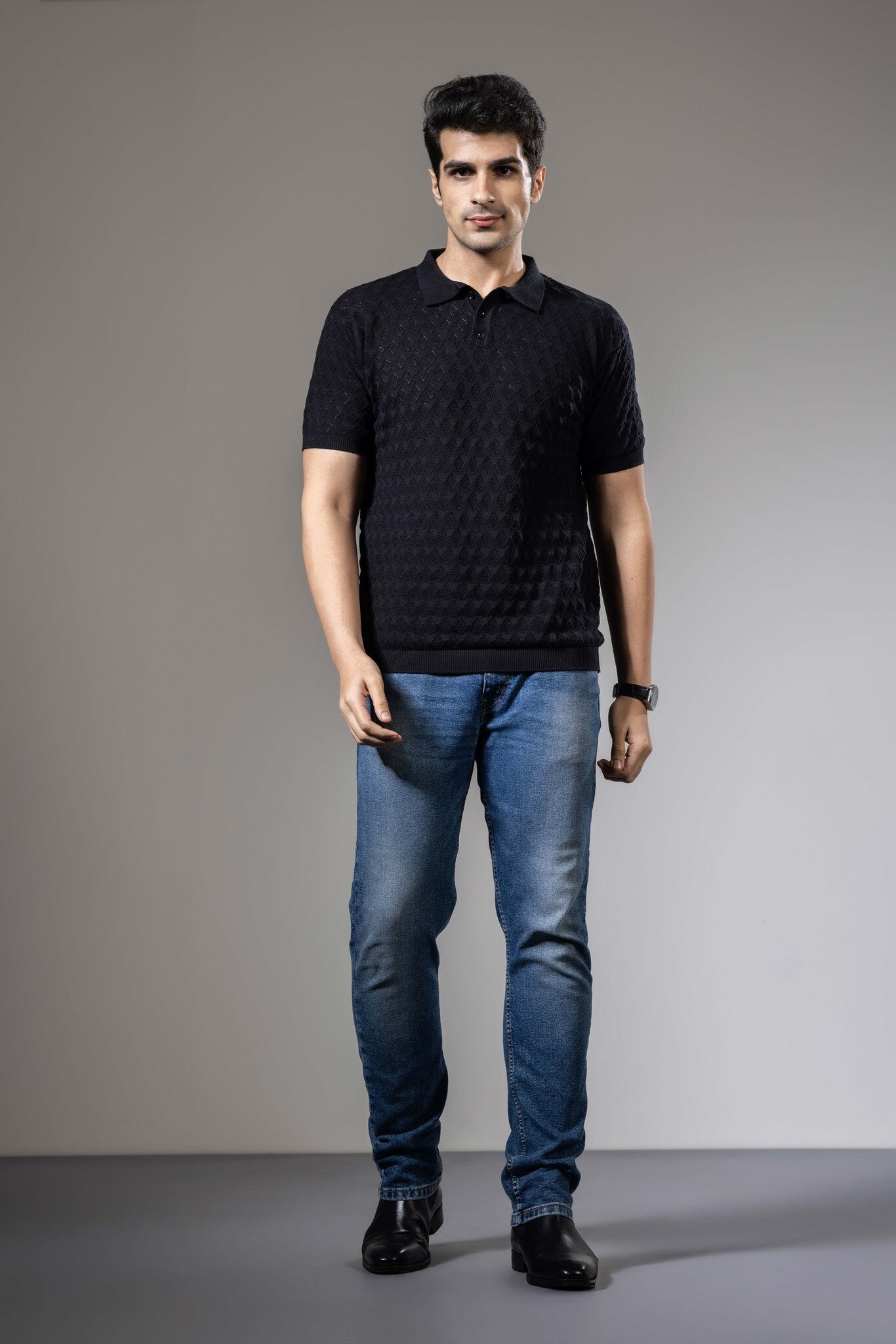 Premium Flat Knit Black Polo T-Shirt
