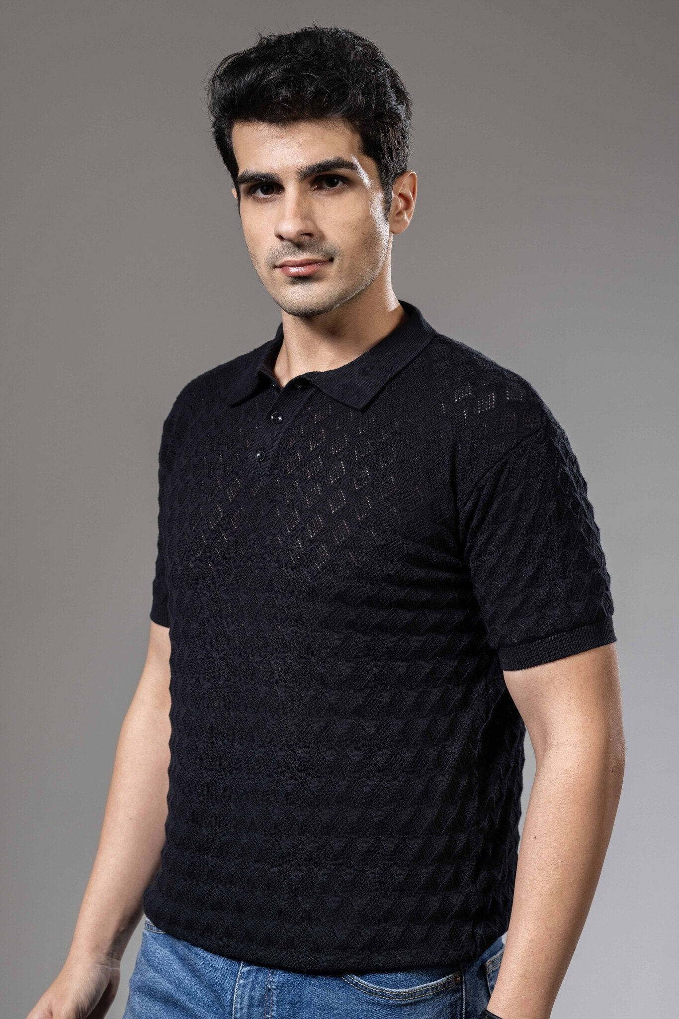 Premium Flat Knit Black Polo T-Shirt