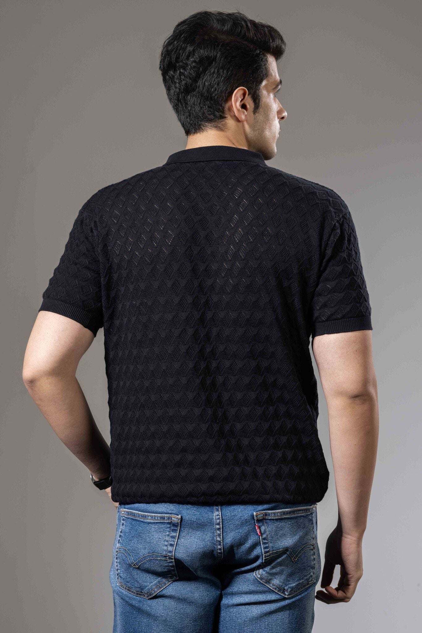 Premium Flat Knit Black Polo T-Shirt