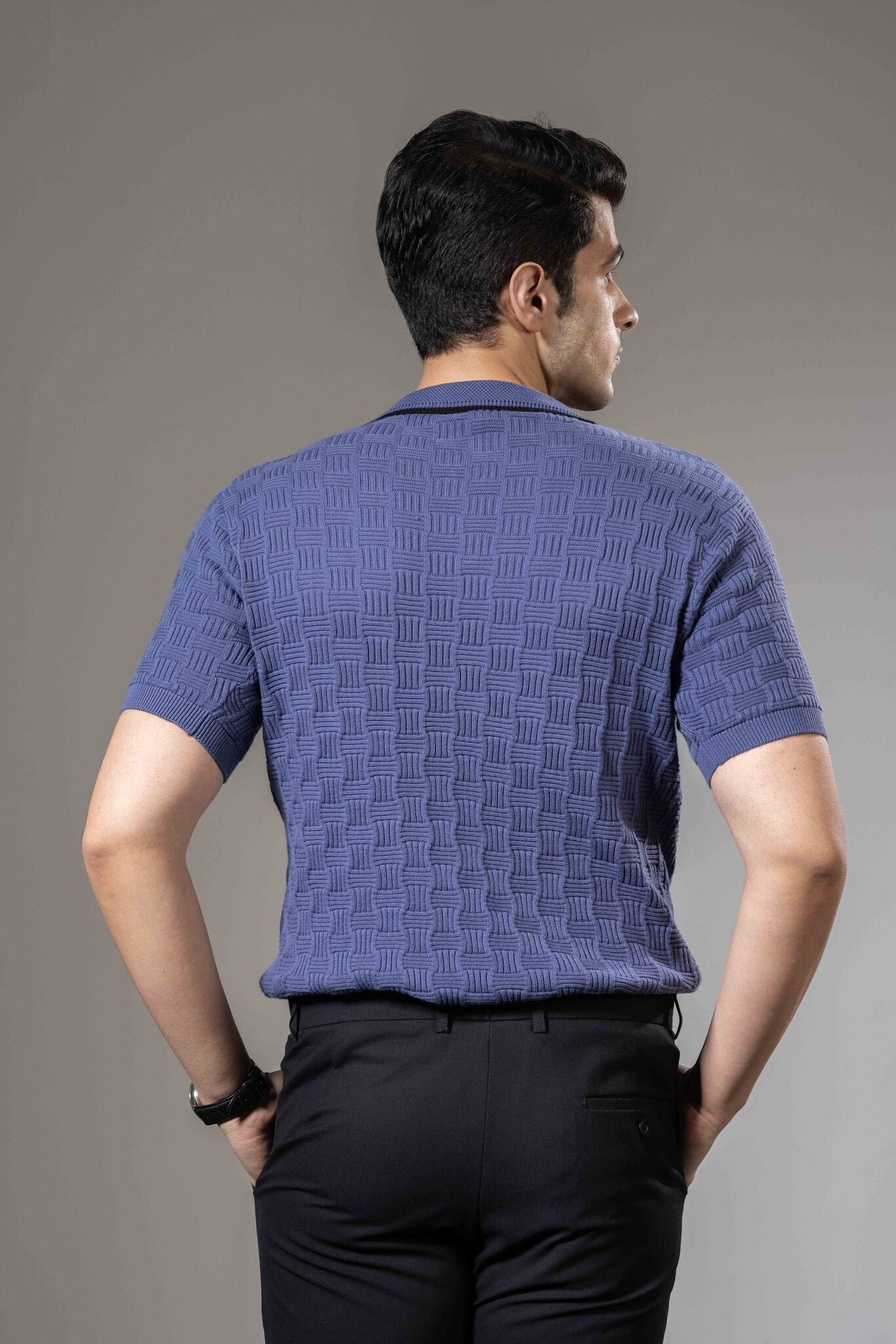 Embedded Textured Flat Knit Premium Polo T-Shirt