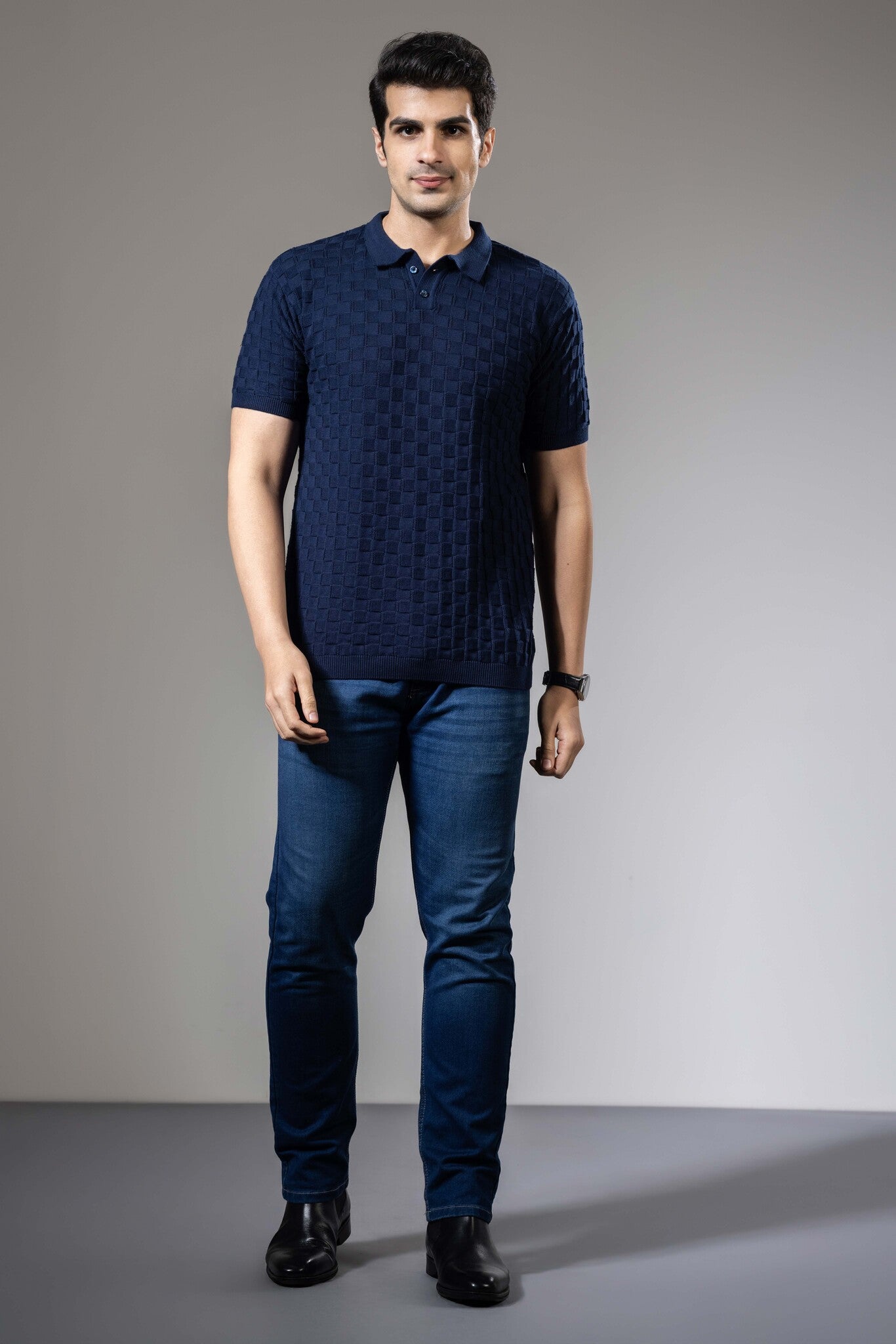 Embedded Textured Premium Flat Knit Polo T-Shirt