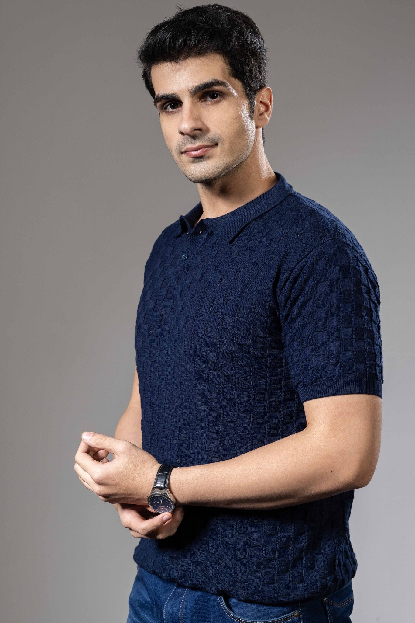 Embedded Textured Premium Flat Knit Polo T-Shirt