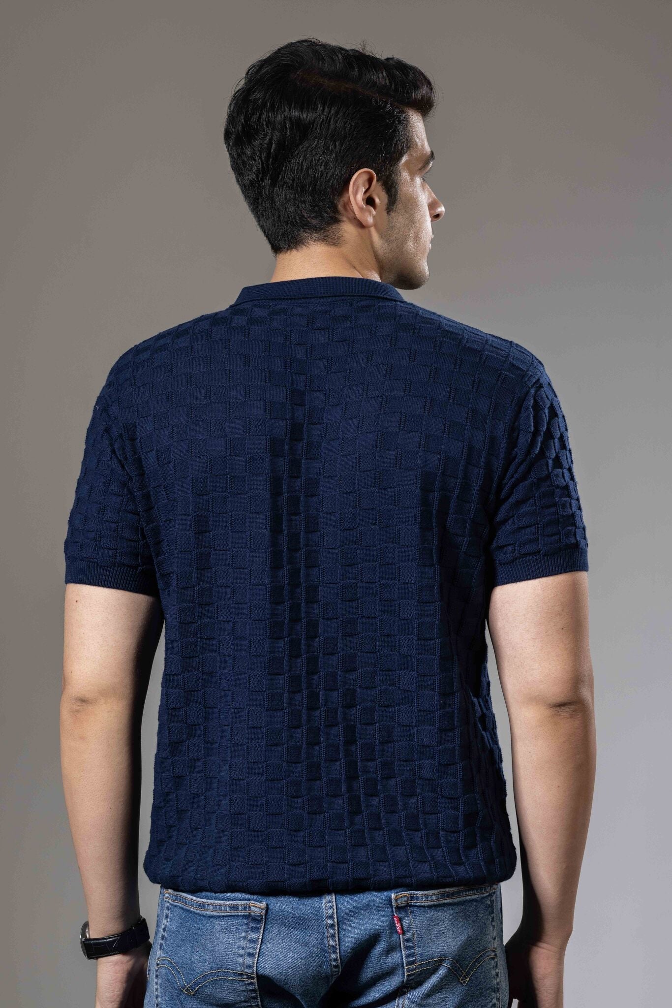 Embedded Textured Premium Flat Knit Polo T-Shirt