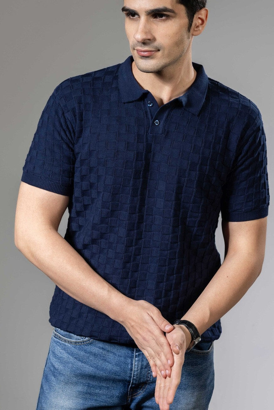 Embedded Textured Premium Flat Knit Polo T-Shirt