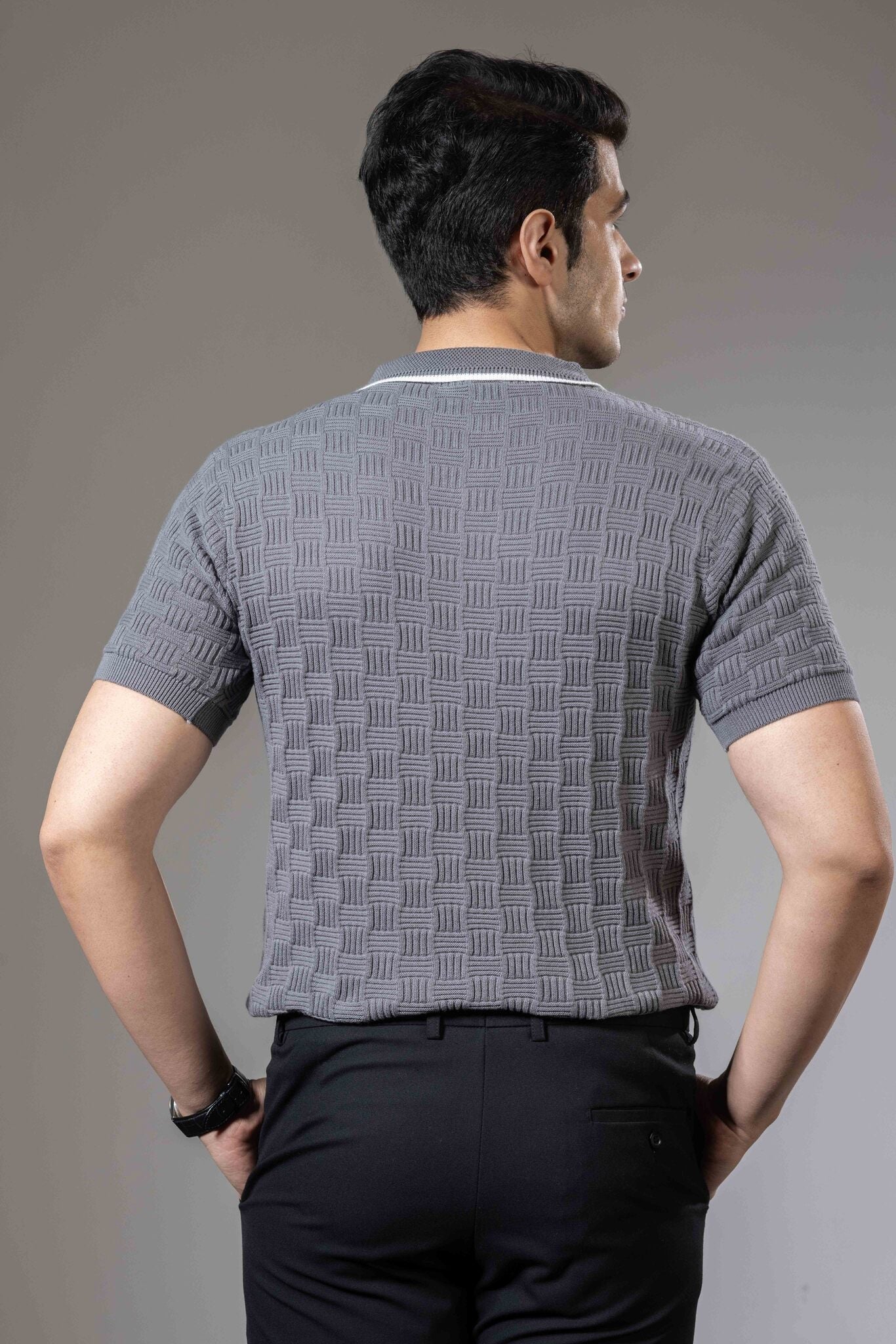 Embedded Textured Premium Flat Knit Polo T-Shirt