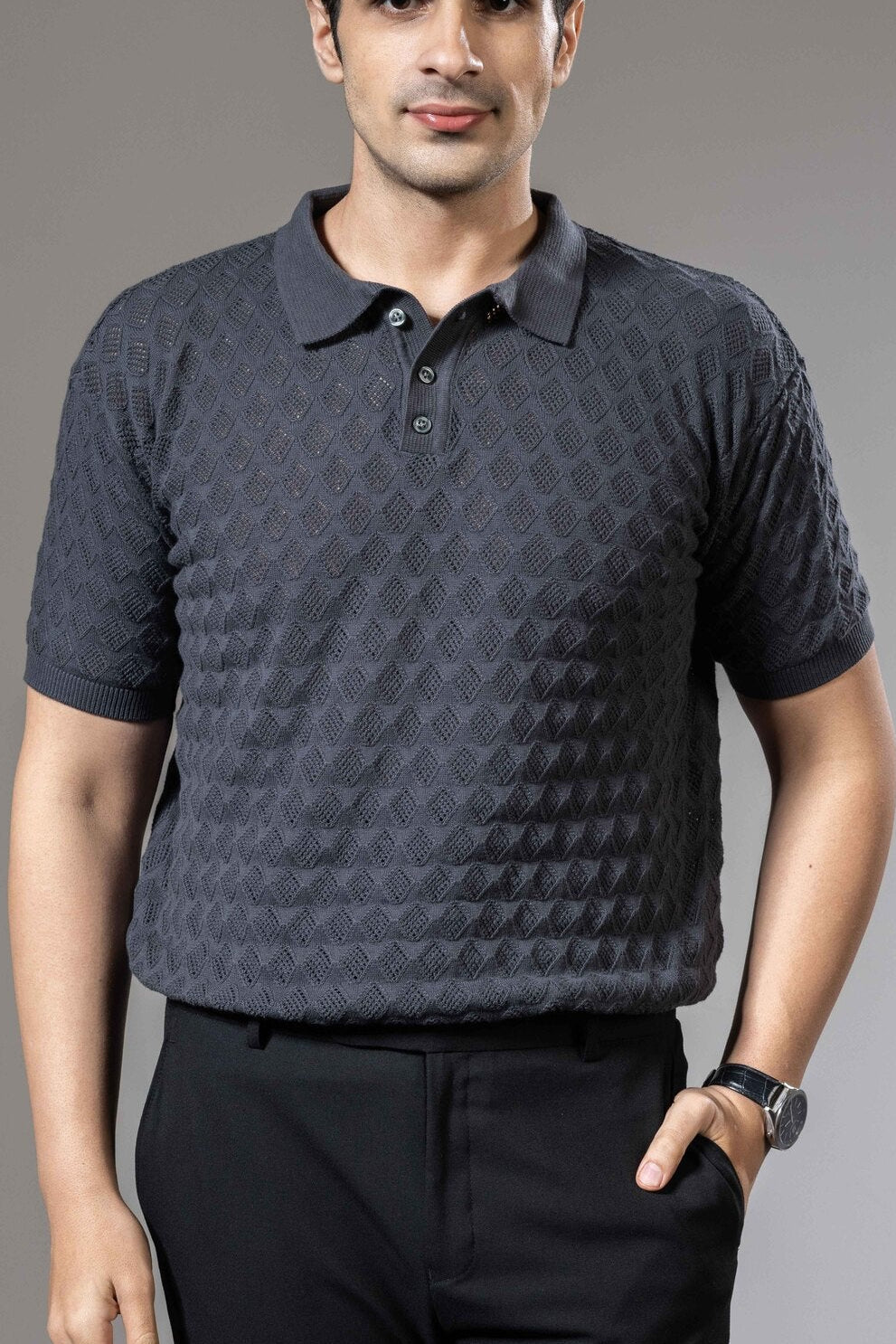 Textured Premium Flat Knit Polo T-Shirt