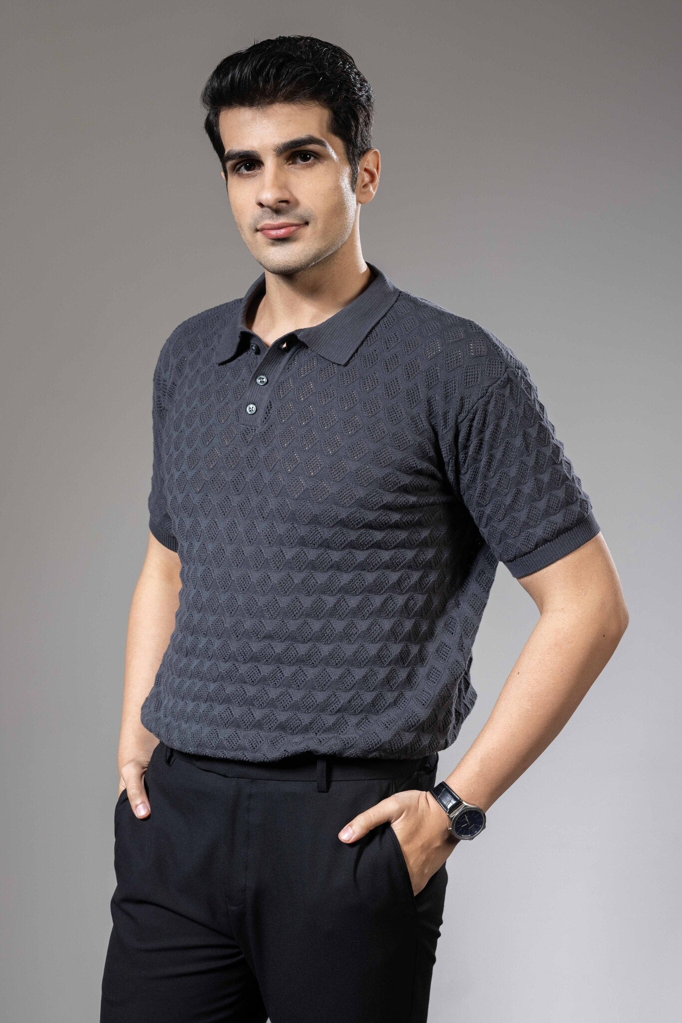 Textured Premium Flat Knit Polo T-Shirt