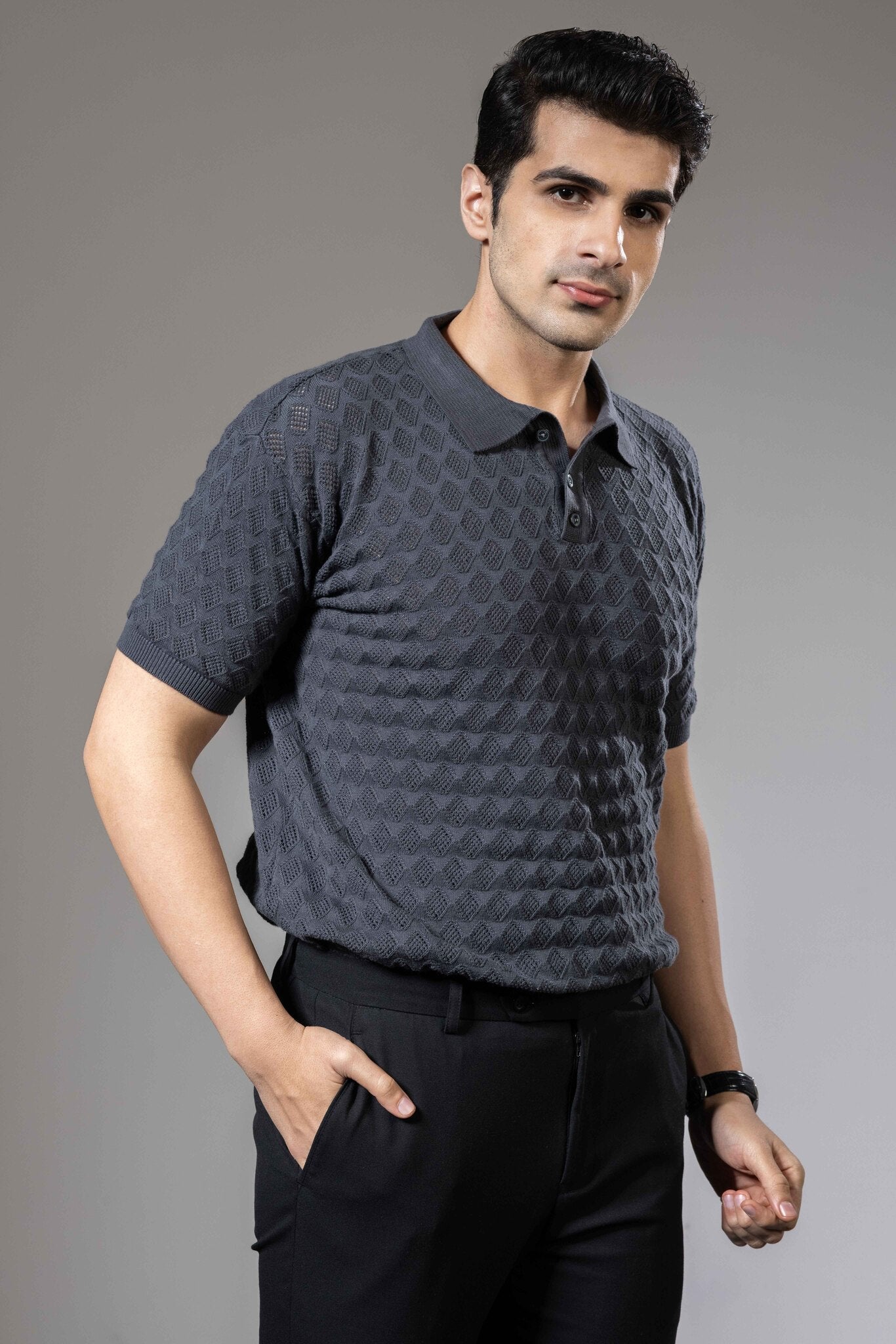 Textured Premium Flat Knit Polo T-Shirt