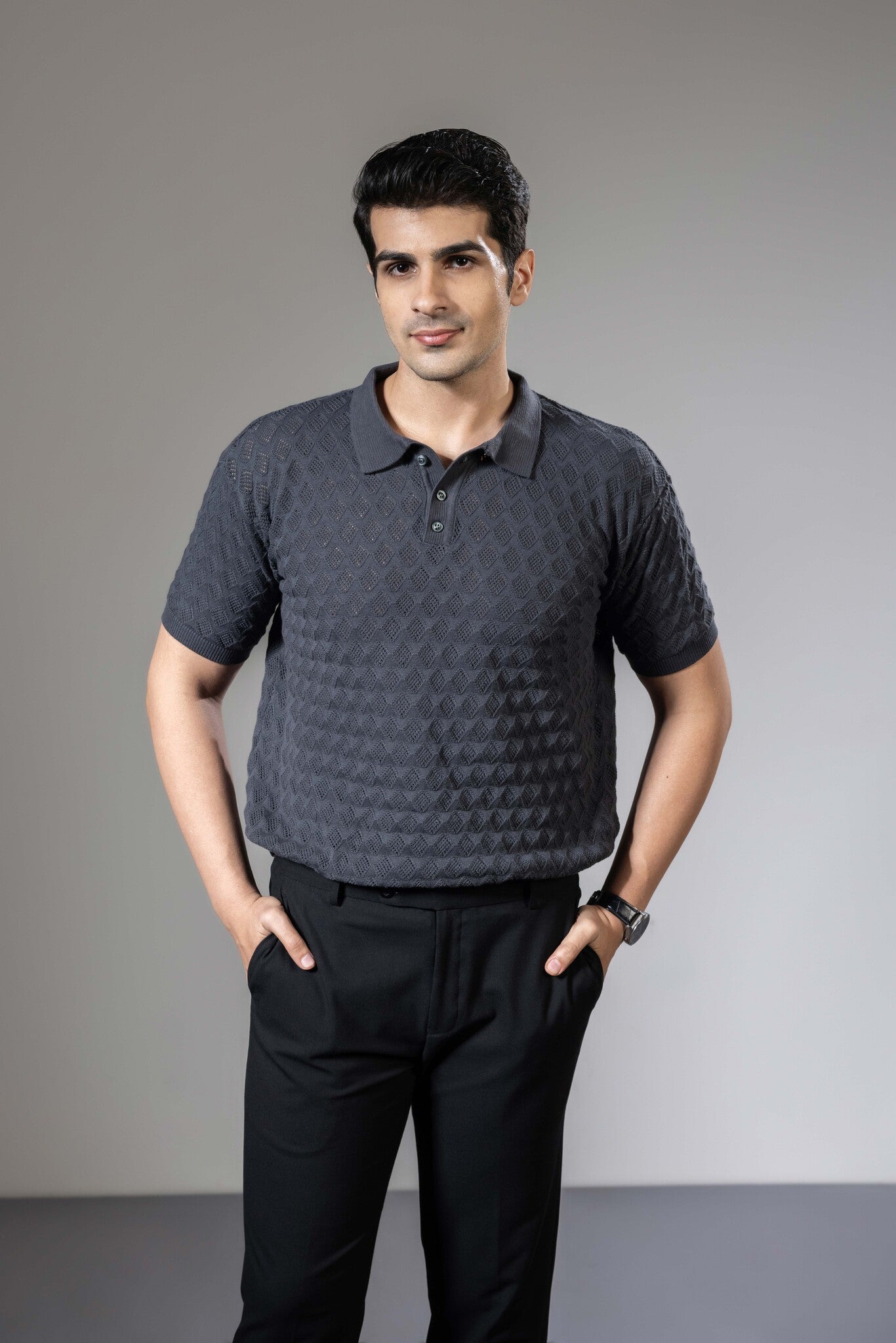 Textured Premium Flat Knit Polo T-Shirt