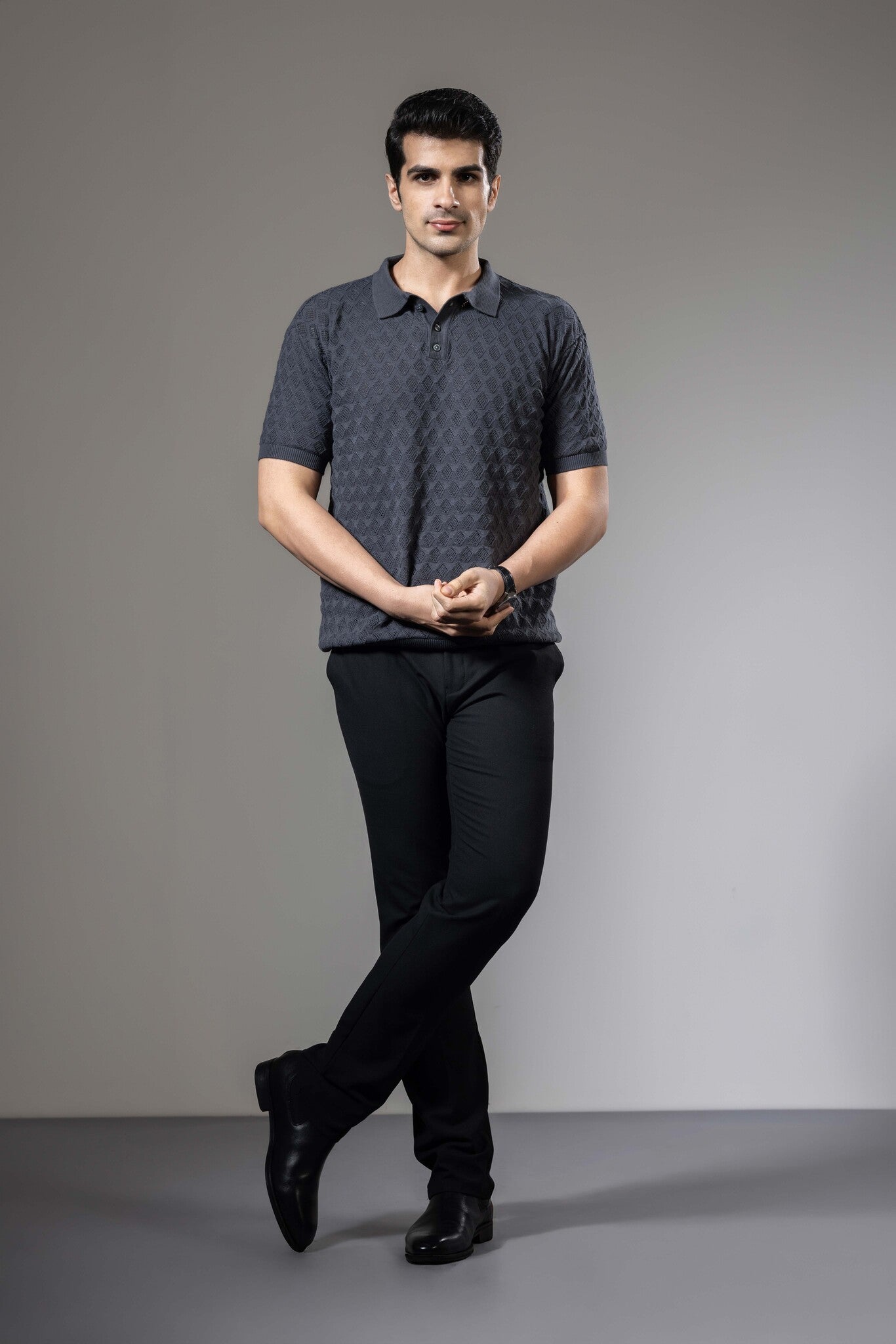 Textured Premium Flat Knit Polo T-Shirt