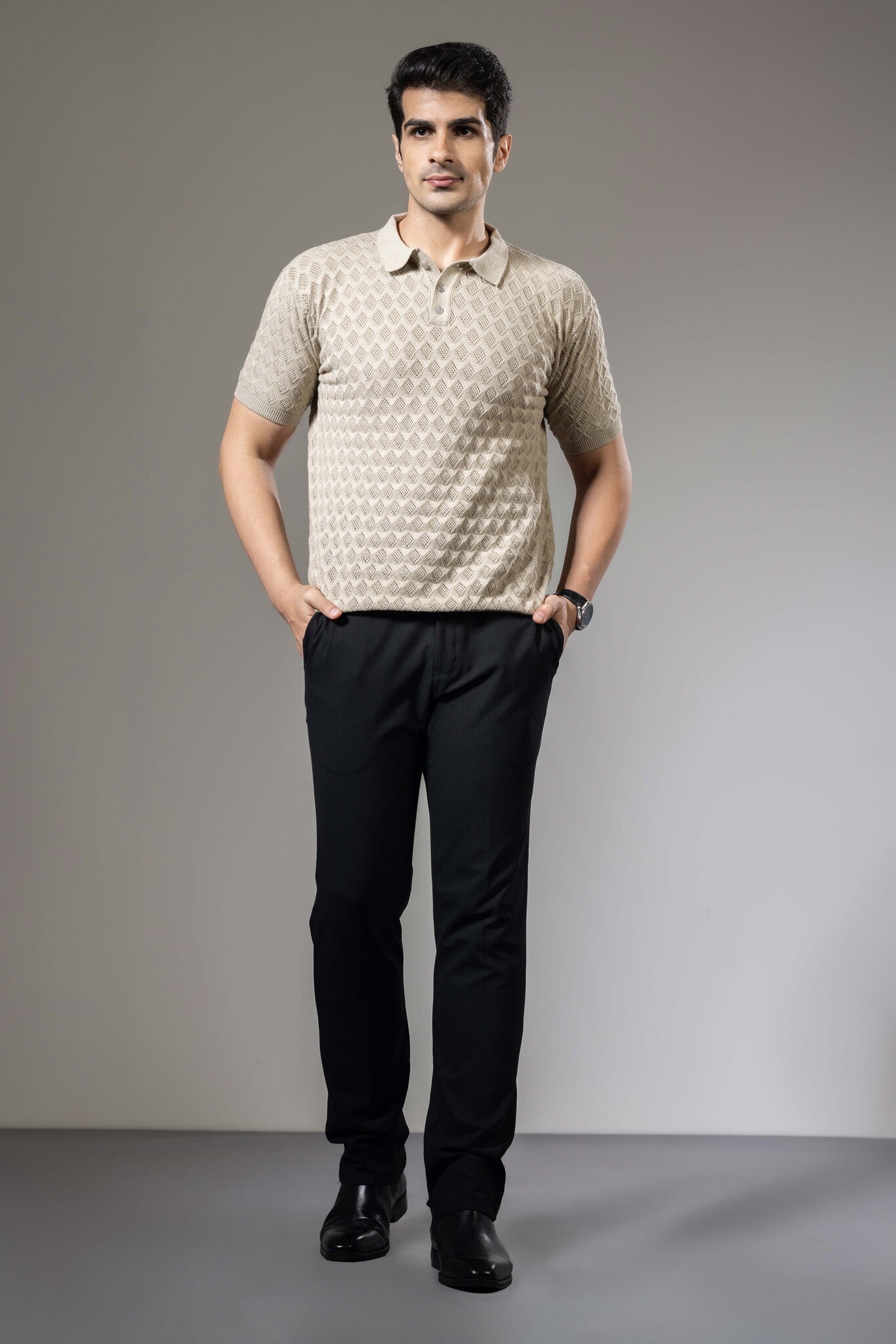Textured Flat Knit Premium Polo T-Shirt