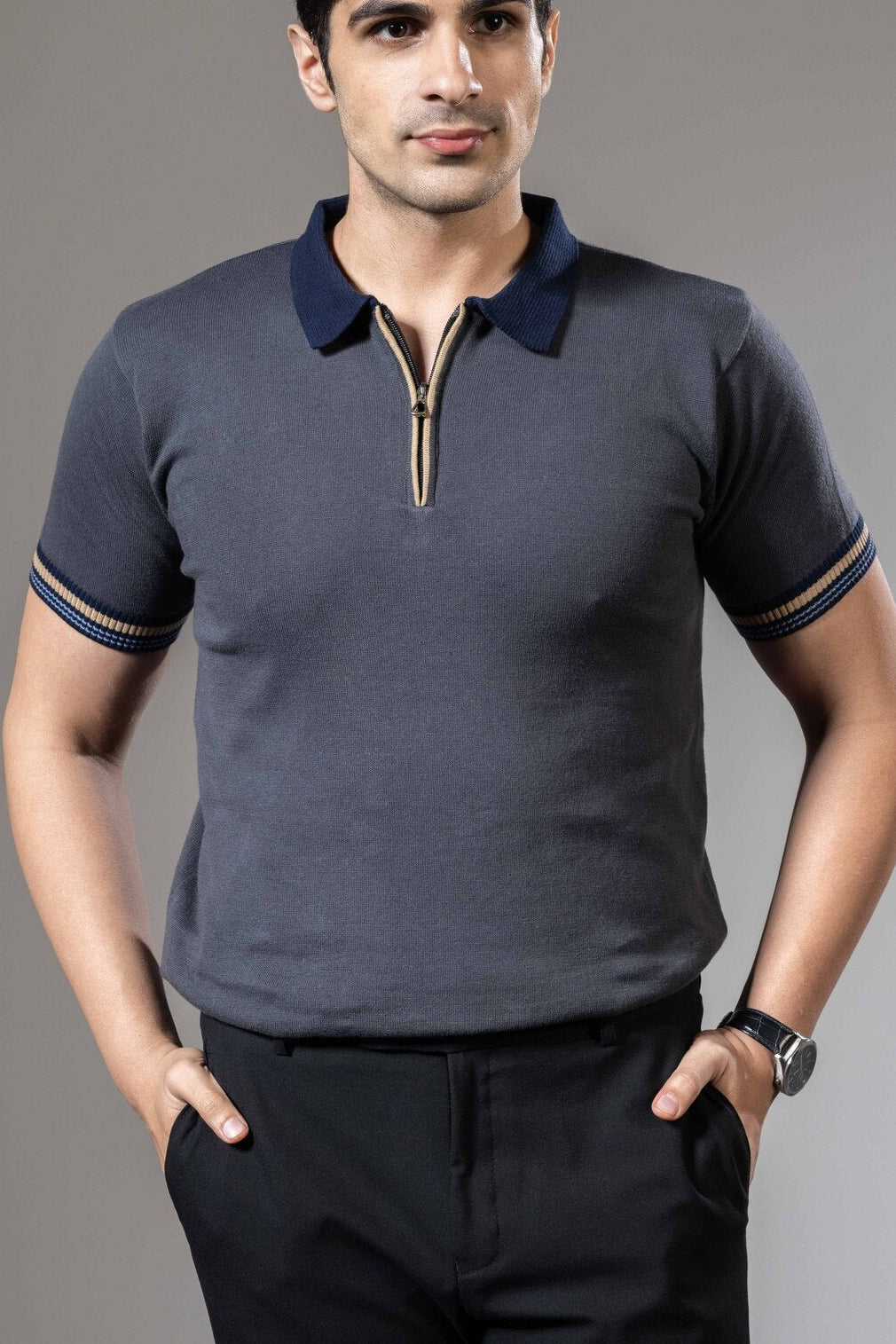 Colorblock Premium Flat Knit Polo T-Shirt