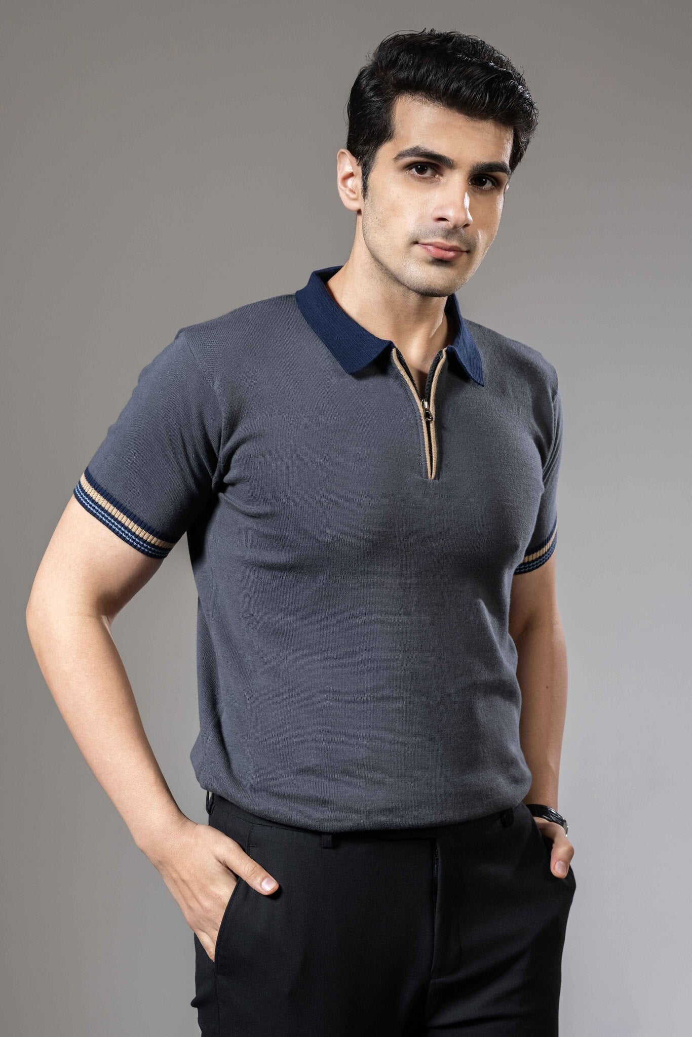 Colorblock Premium Flat Knit Polo T-Shirt