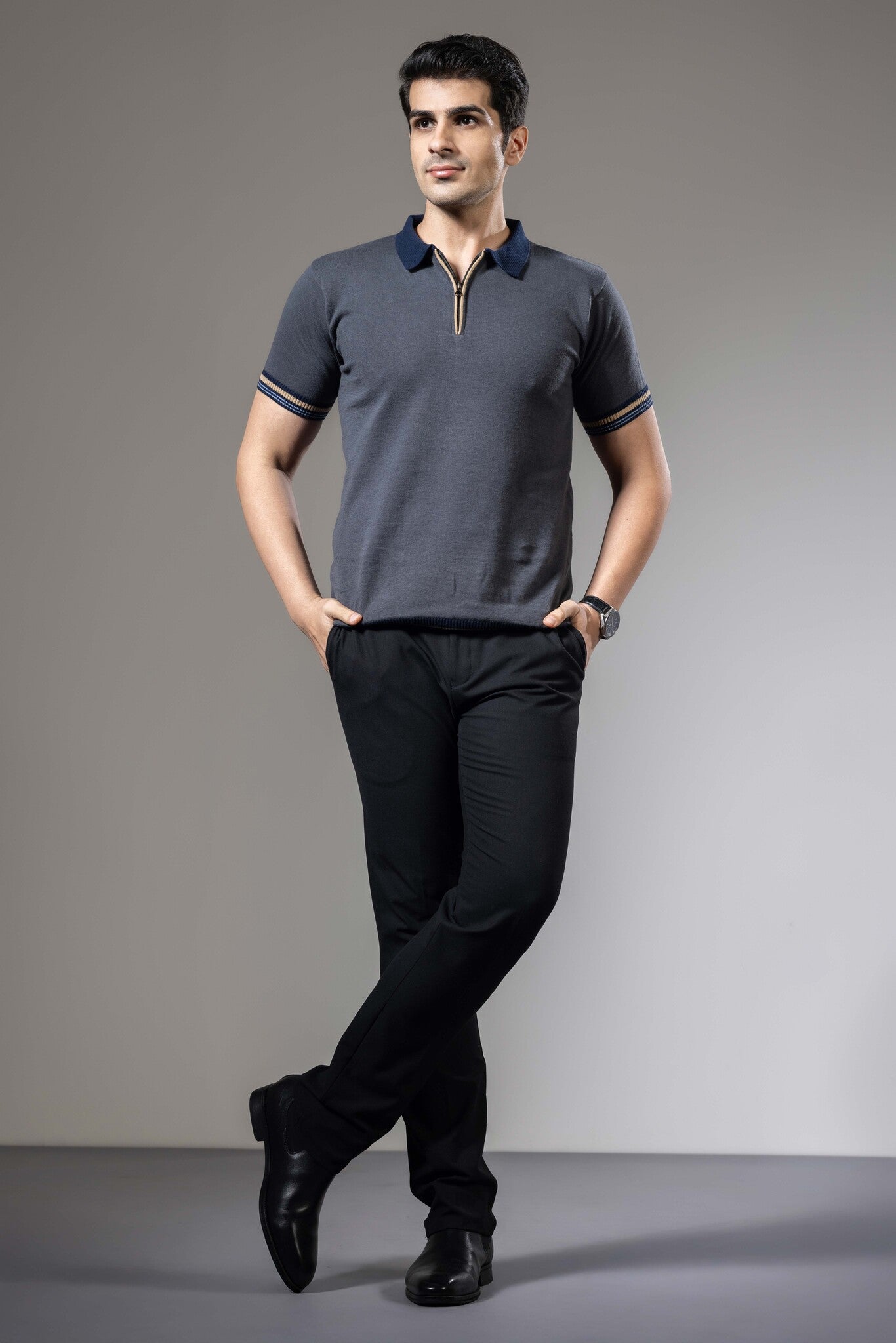 Colorblock Premium Flat Knit Polo T-Shirt
