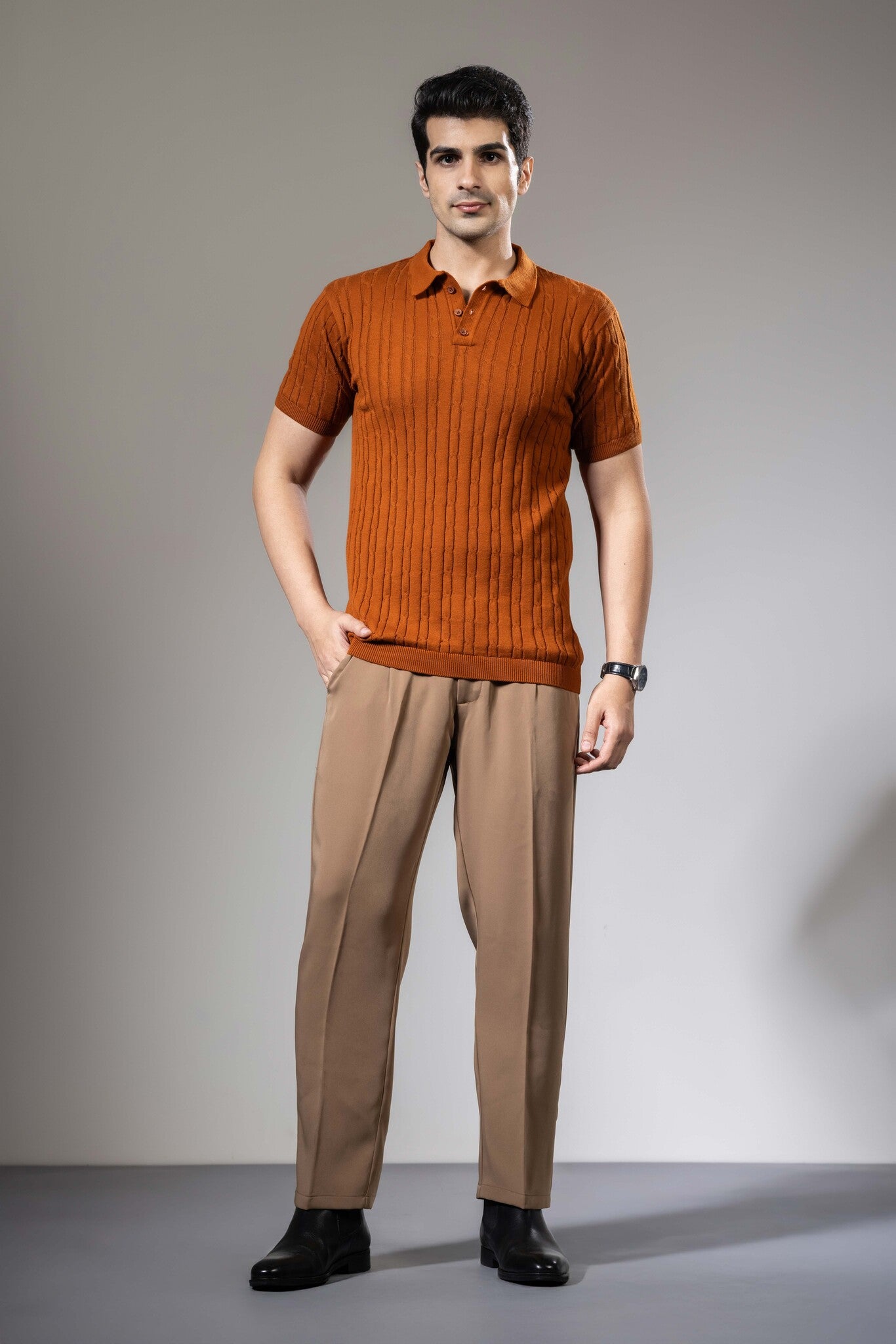 Textured Premium Flat Knit Polo T-Shirt