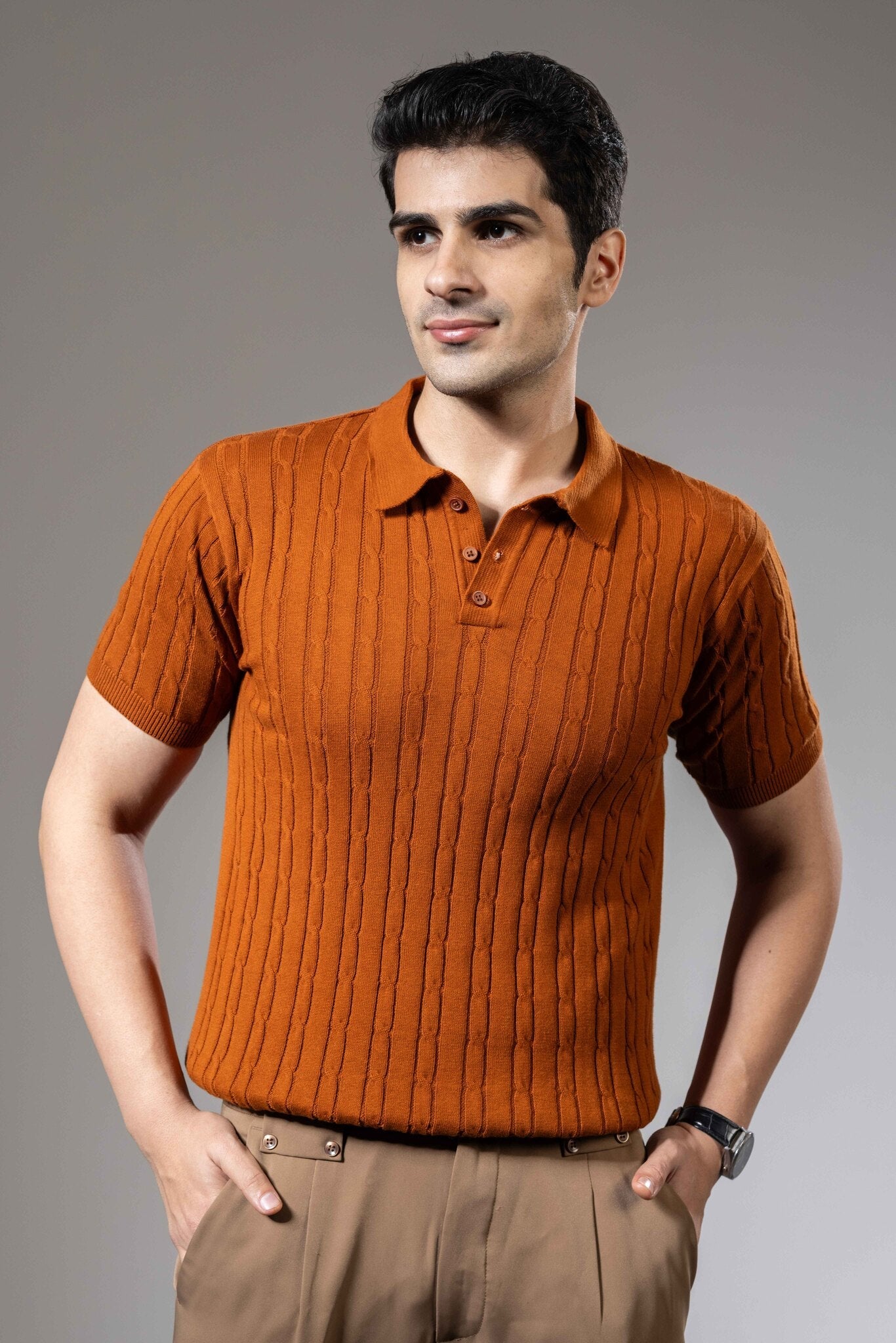 Textured Premium Flat Knit Polo T-Shirt