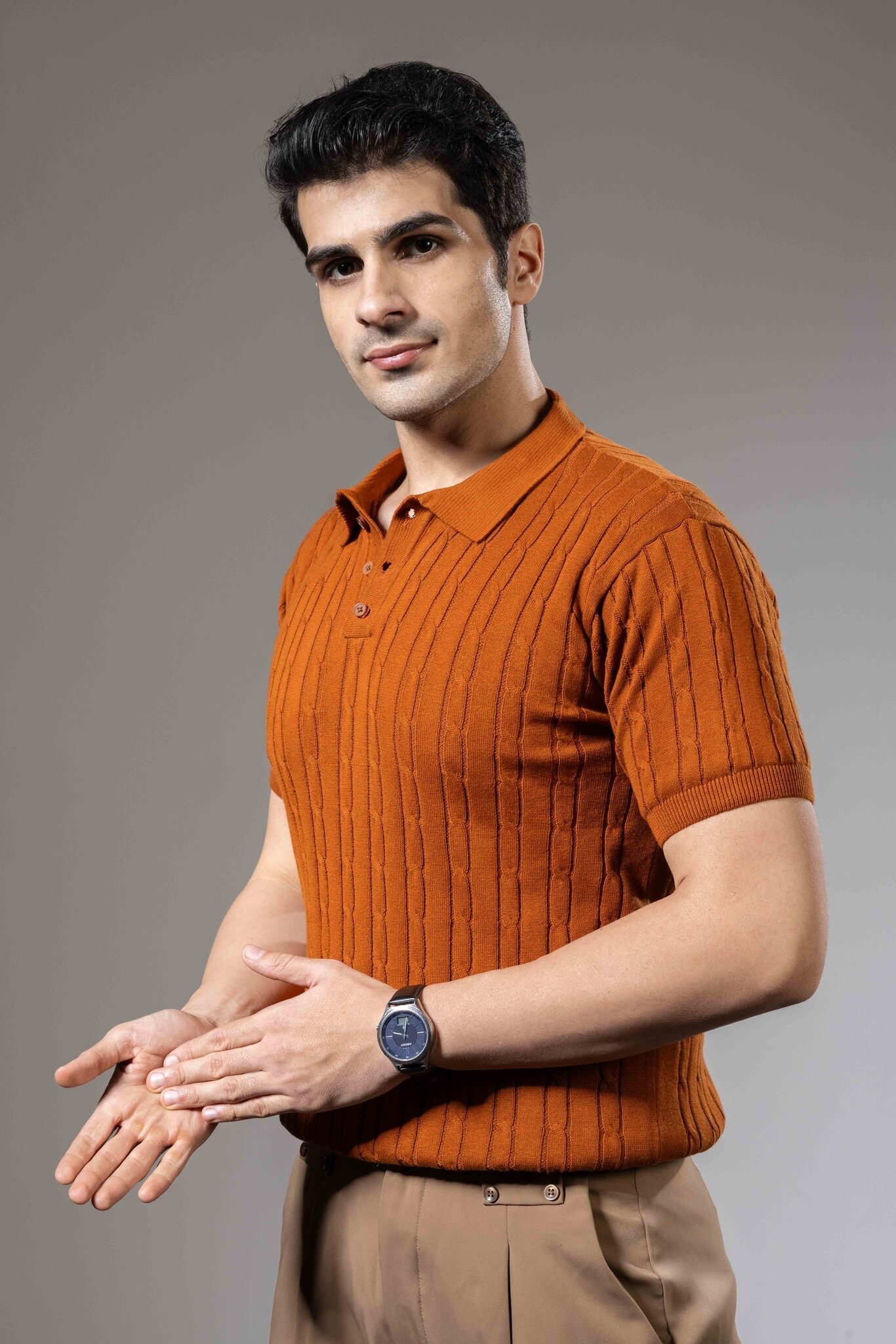 Textured Premium Flat Knit Polo T-Shirt
