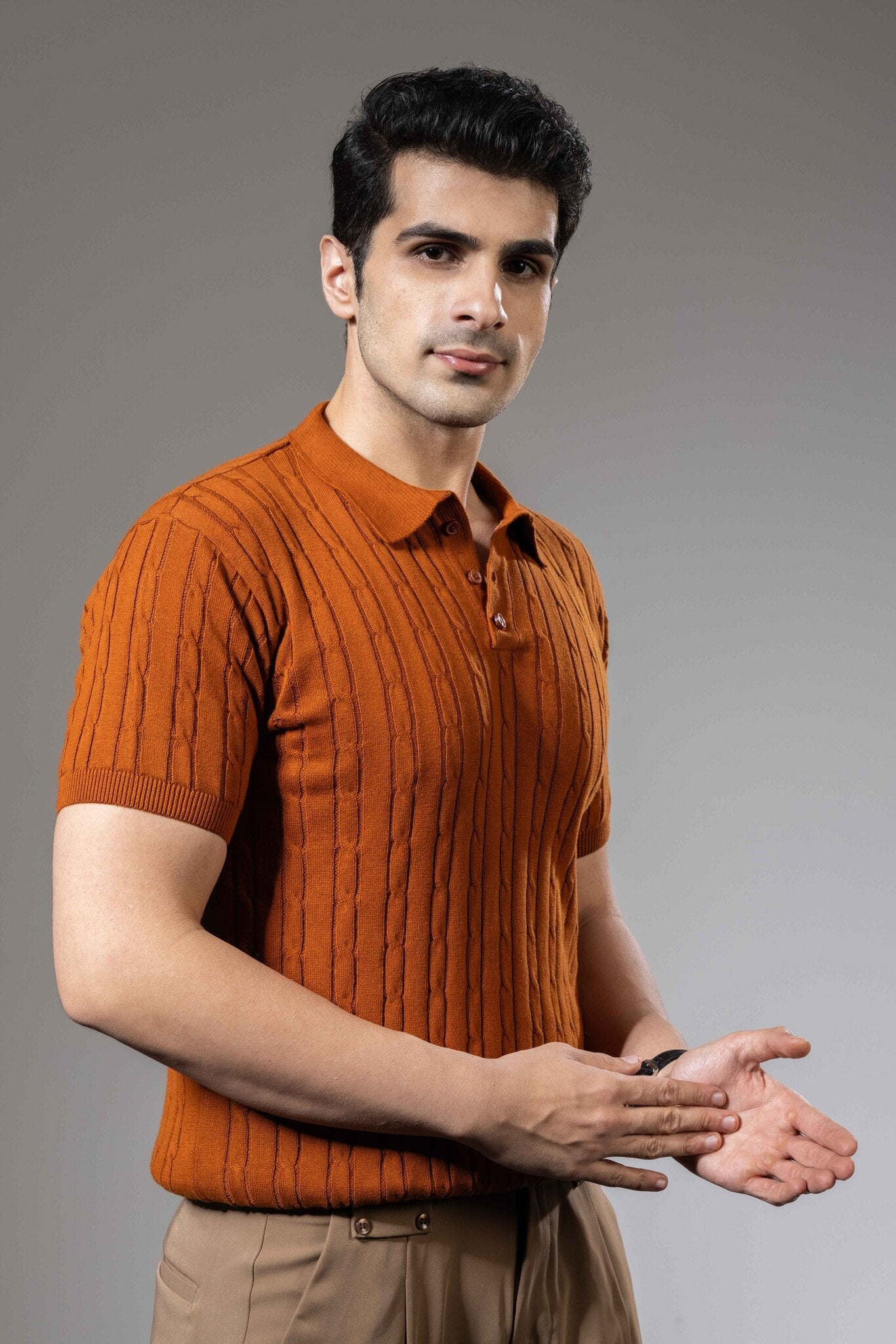 Textured Premium Flat Knit Polo T-Shirt