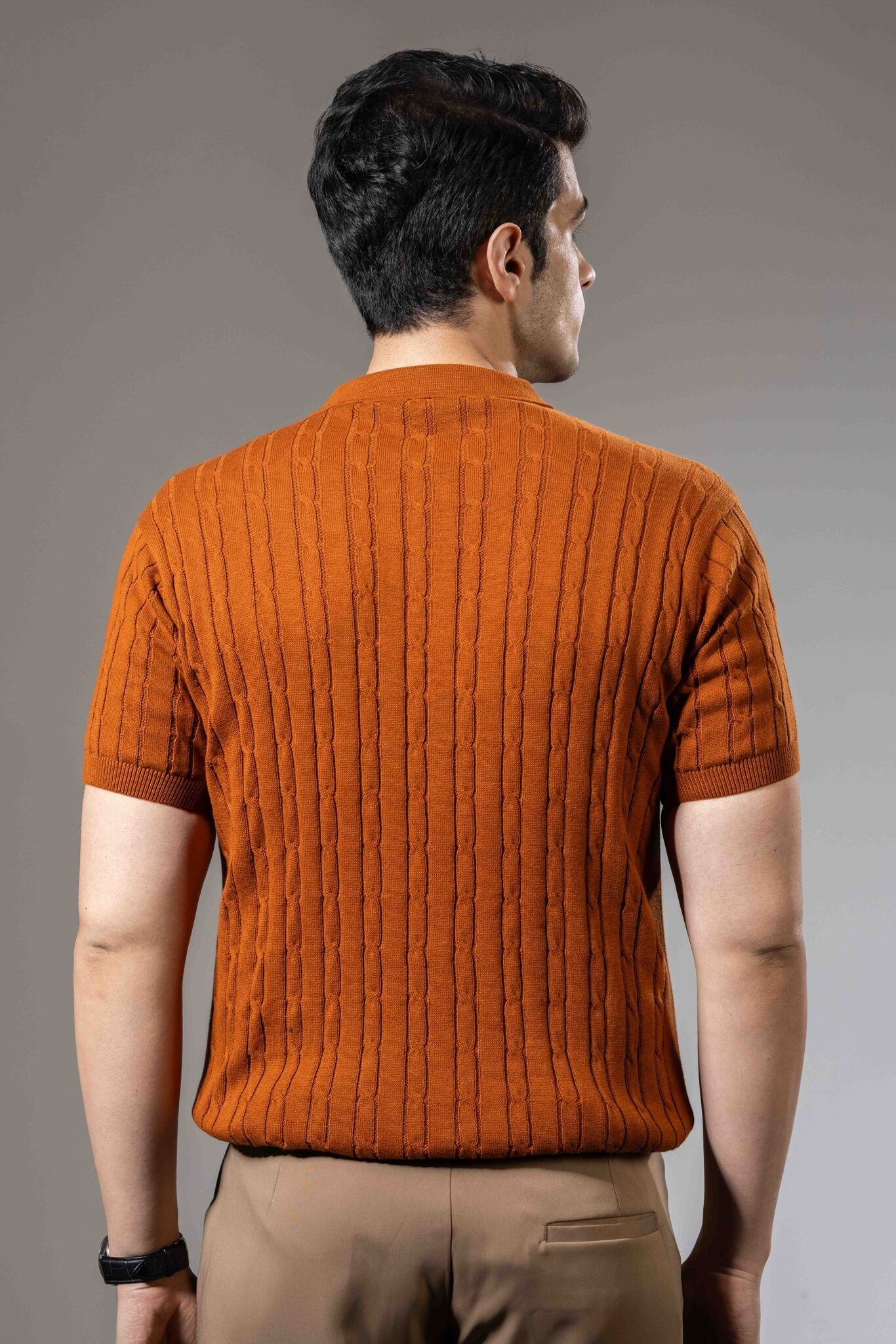 Textured Premium Flat Knit Polo T-Shirt