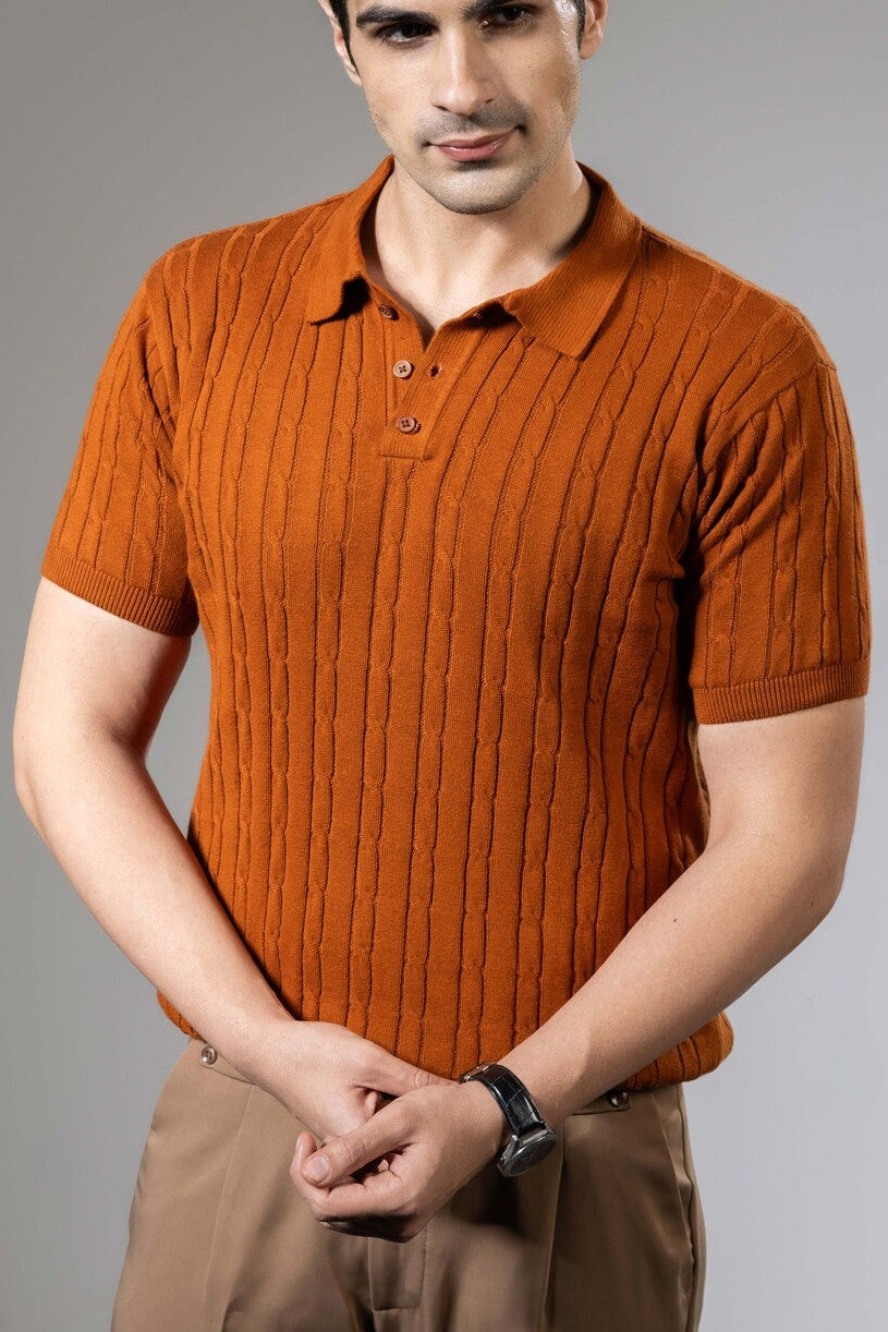 Textured Premium Flat Knit Polo T-Shirt
