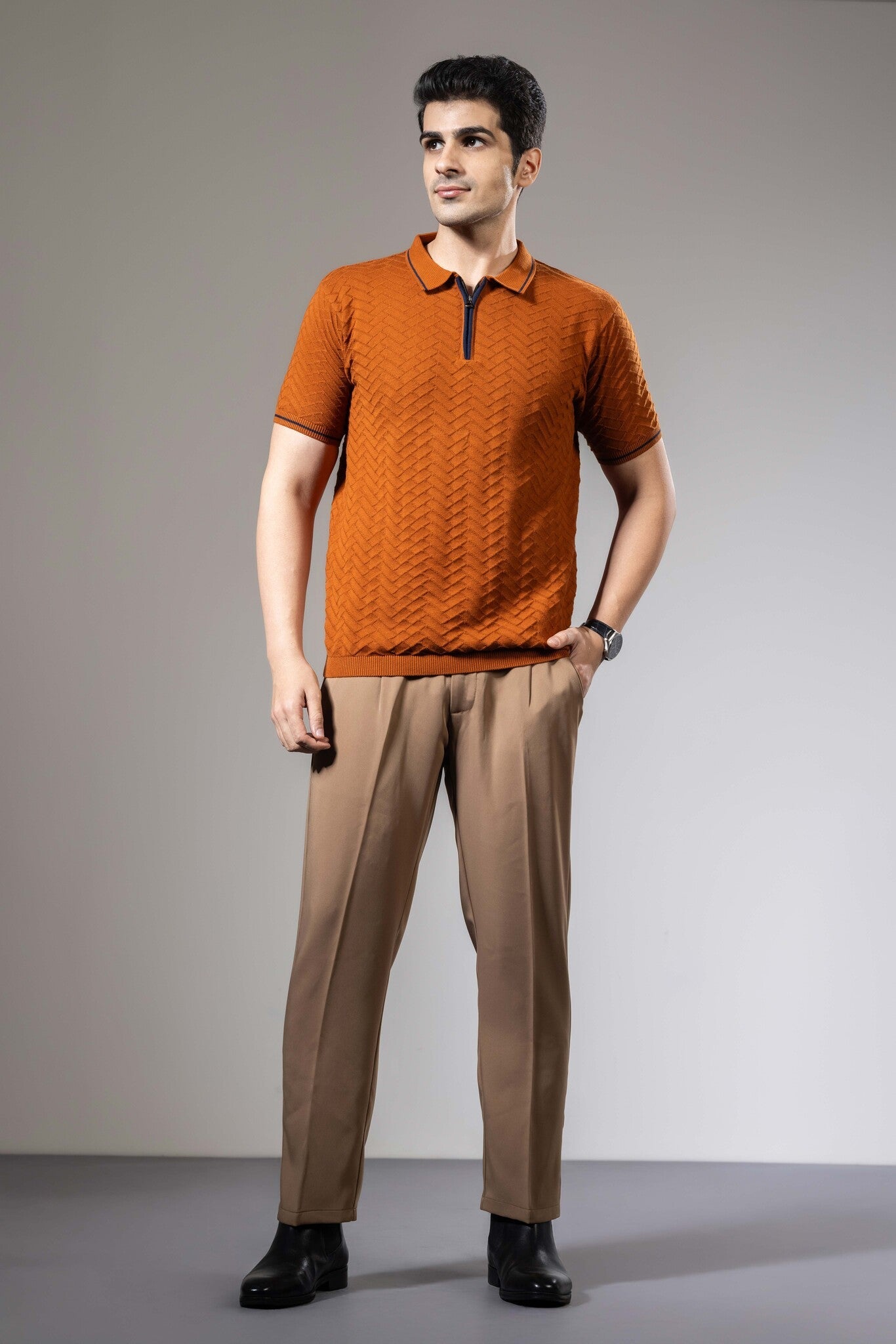 Textured Premium Flat Knit Polo T-Shirt