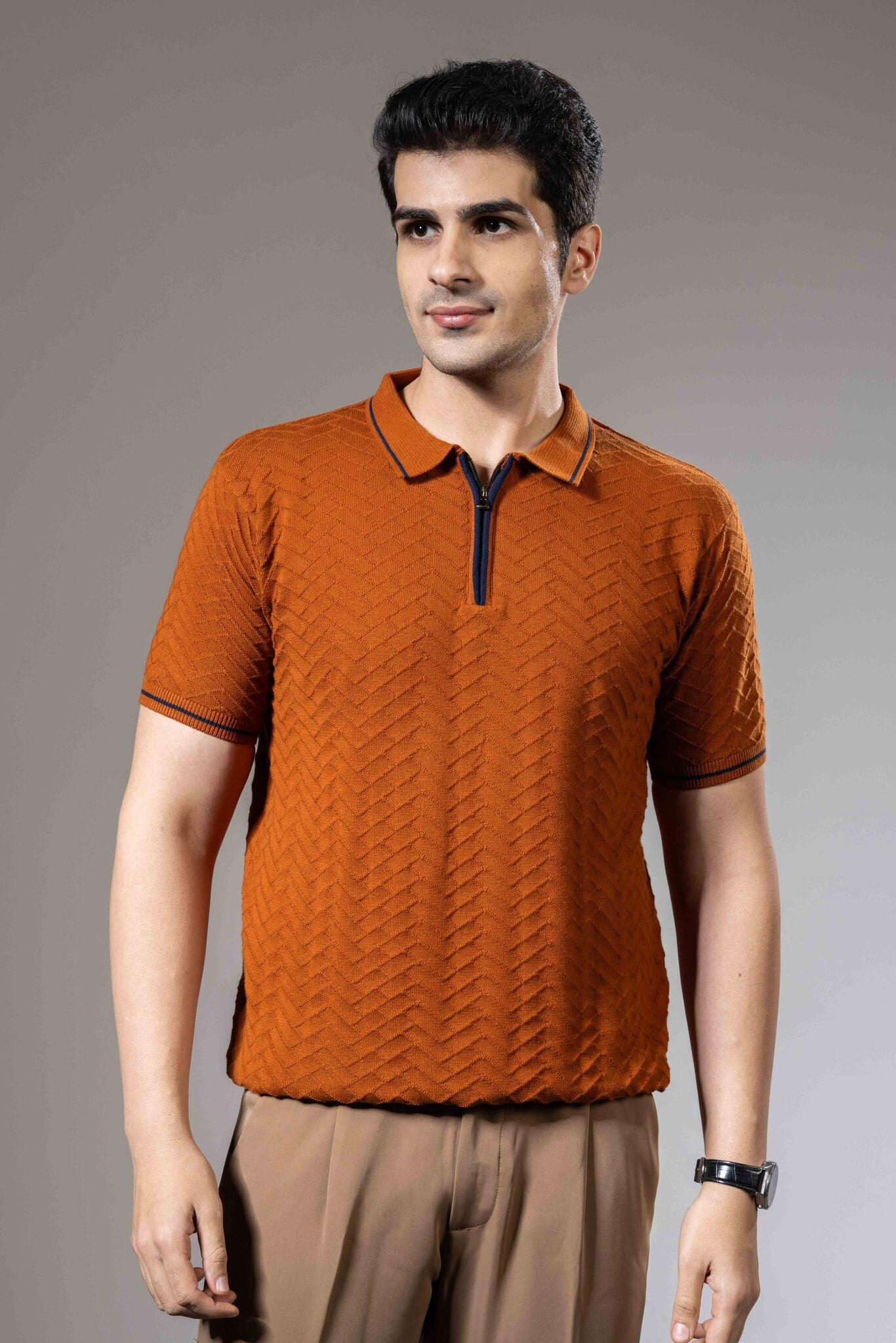 Textured Premium Flat Knit Polo T-Shirt