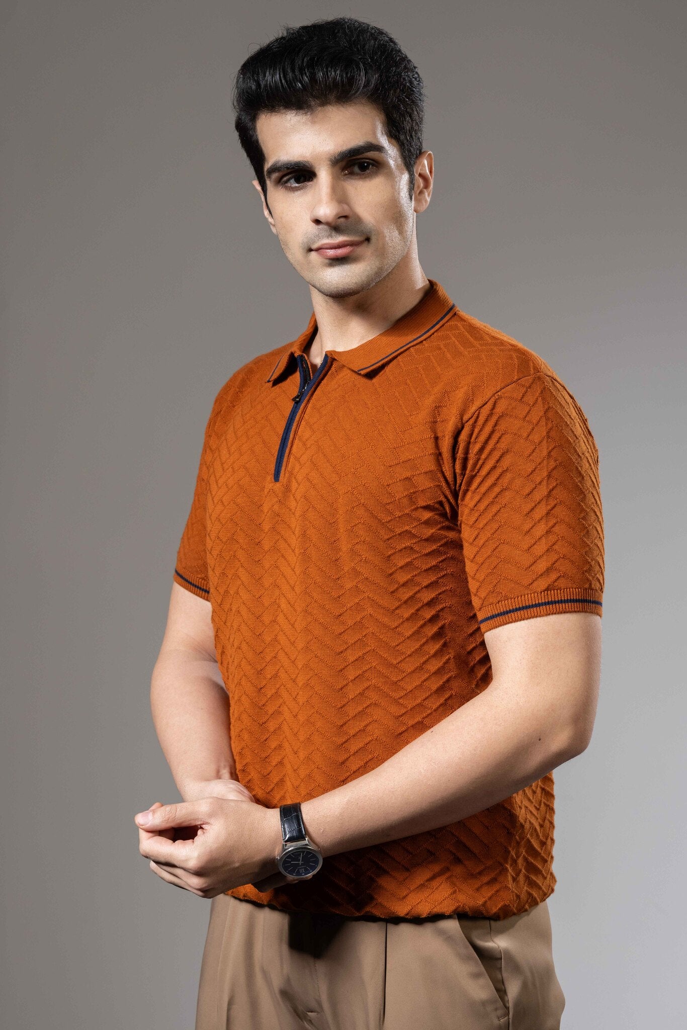 Textured Premium Flat Knit Polo T-Shirt