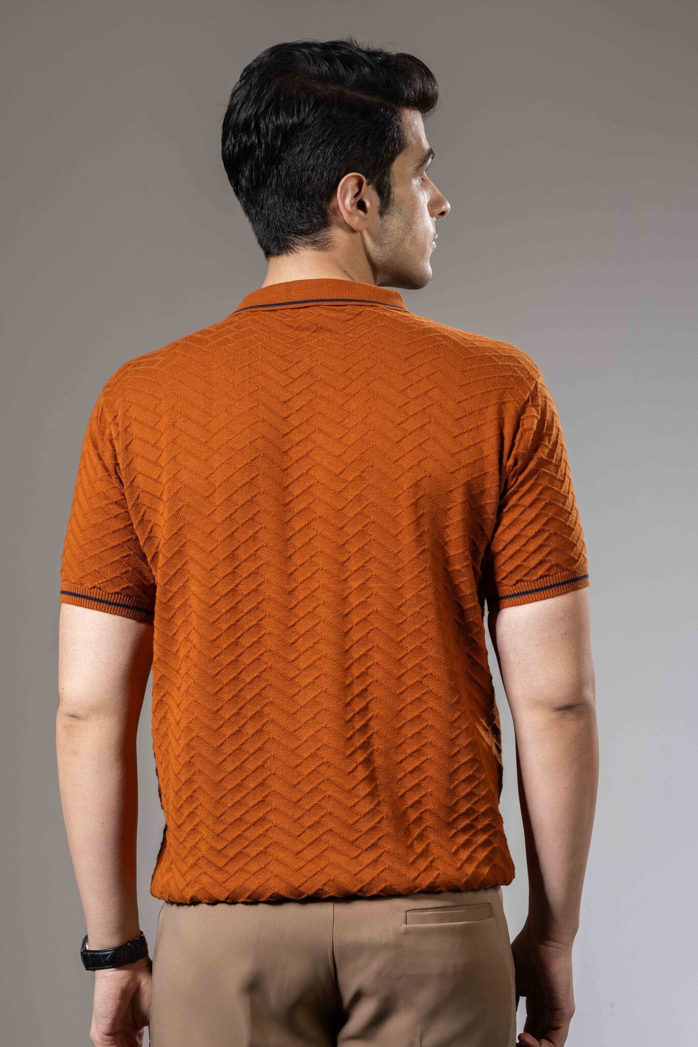 Textured Premium Flat Knit Polo T-Shirt
