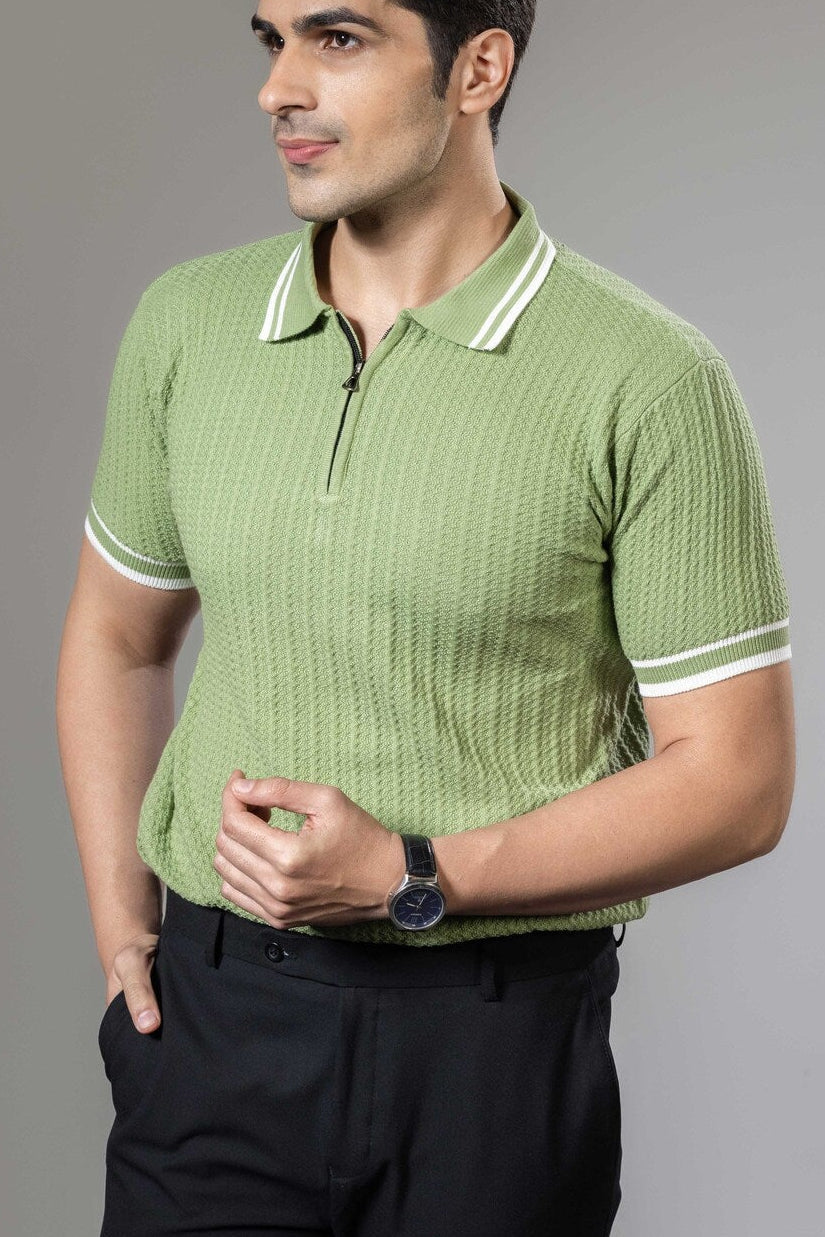 Textured Zipper Knit Premium Polo T-Shirt
