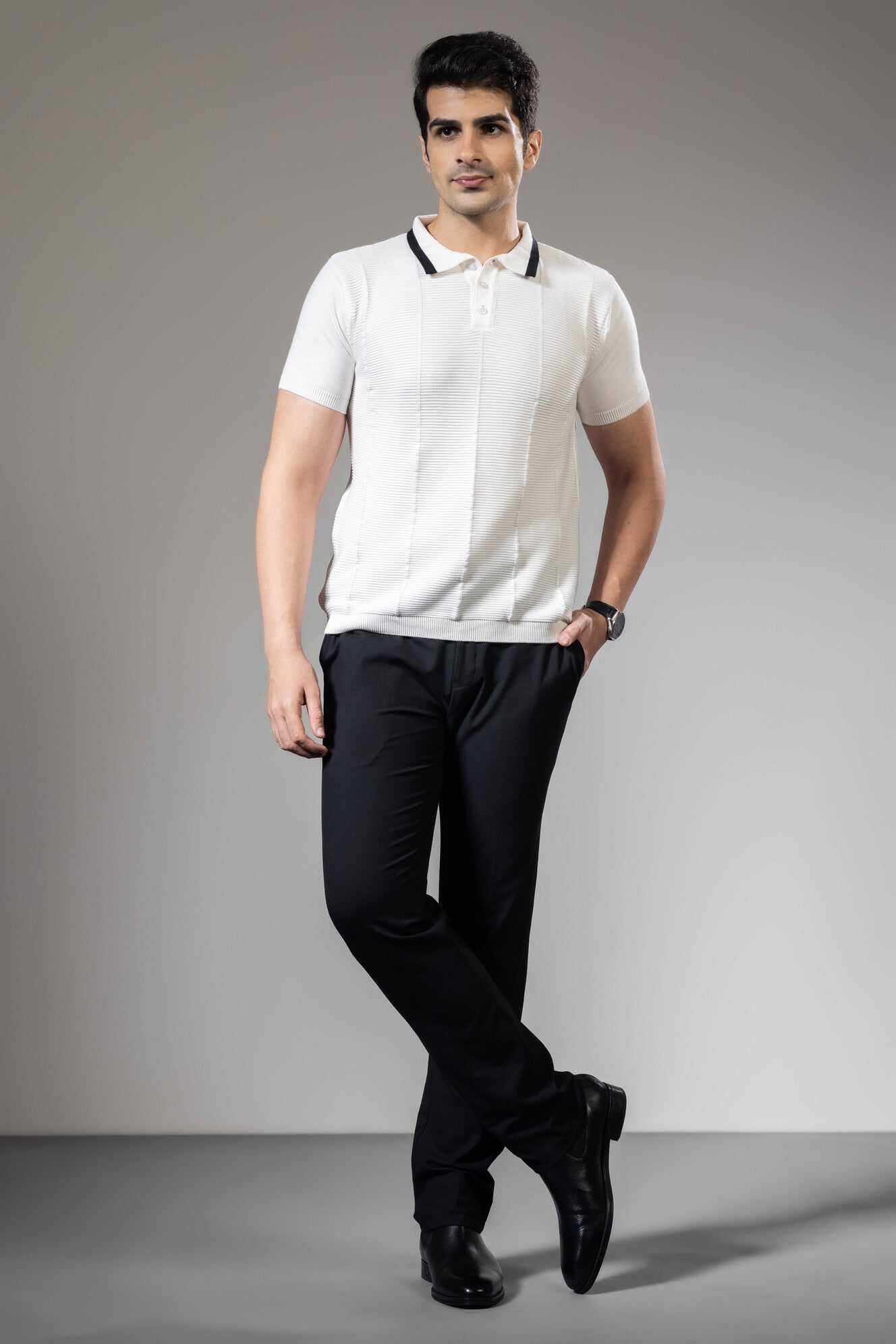 White Premium Flat Knit Polo T-Shirt