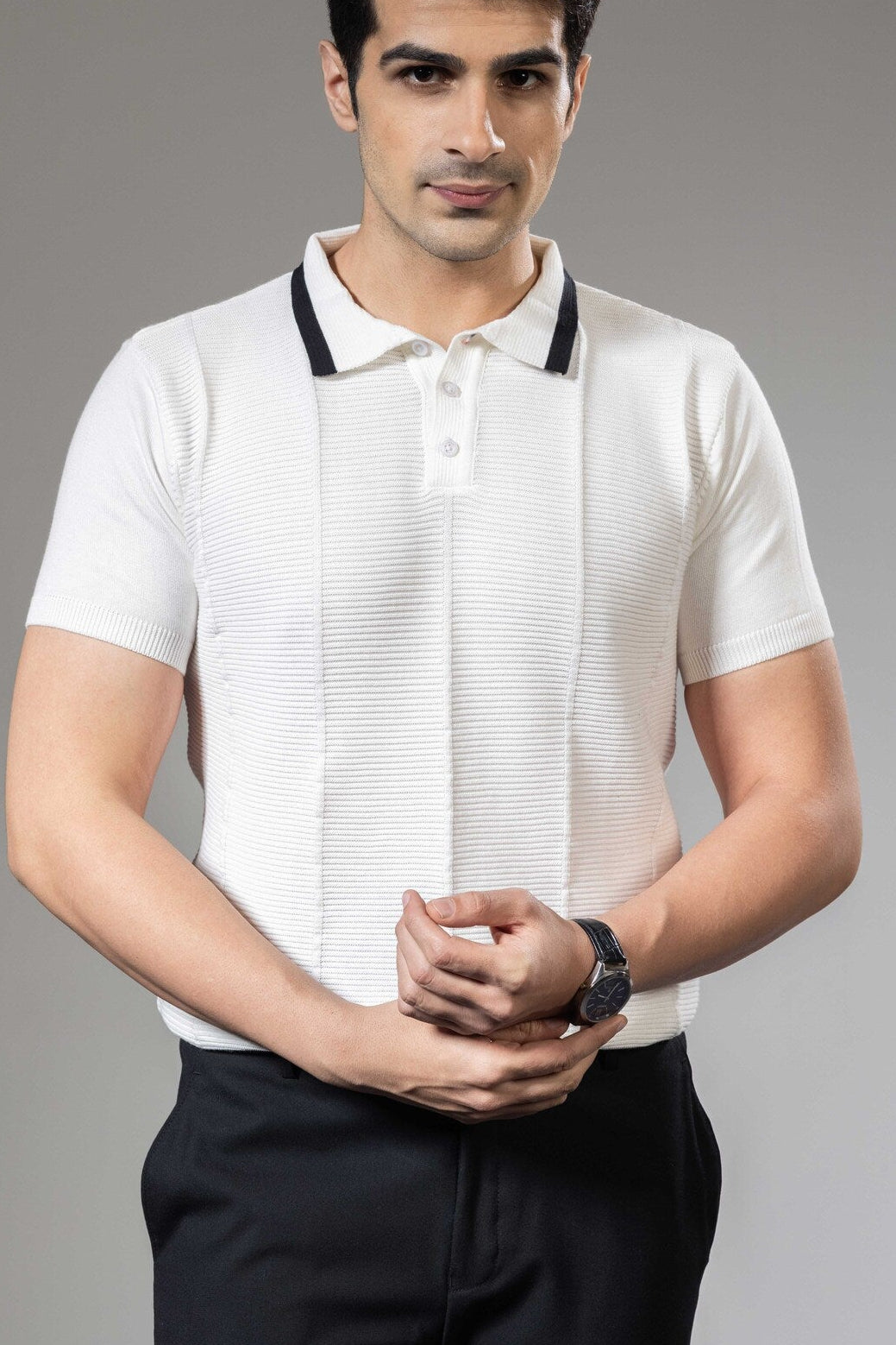 White Premium Flat Knit Polo T-Shirt