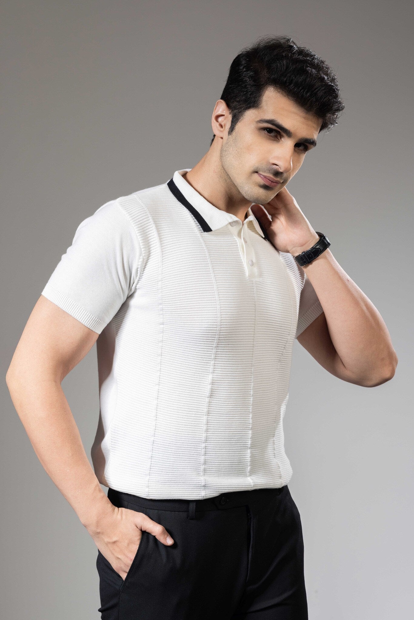 White Premium Flat Knit Polo T-Shirt