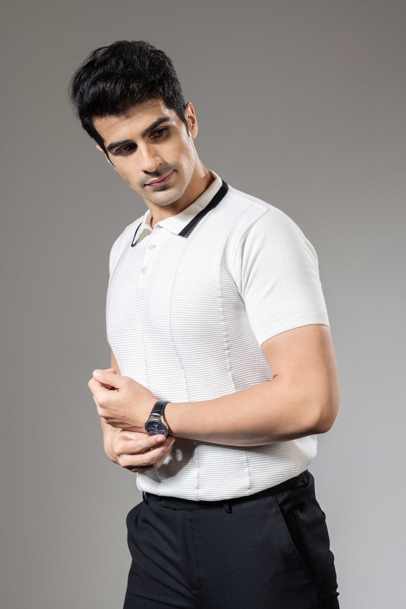 White Premium Flat Knit Polo T-Shirt