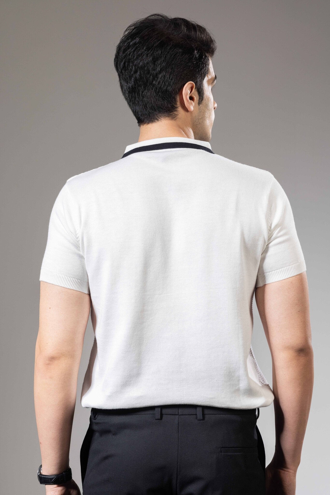 White Premium Flat Knit Polo T-Shirt