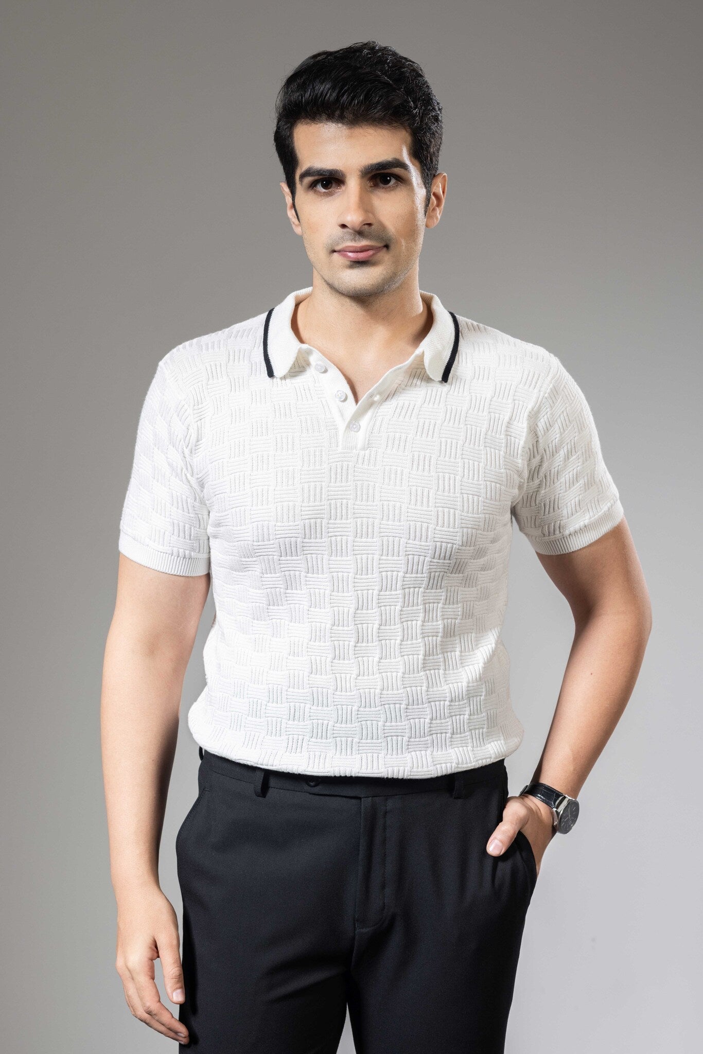 White Premium Flat Knit Polo T-Shirt