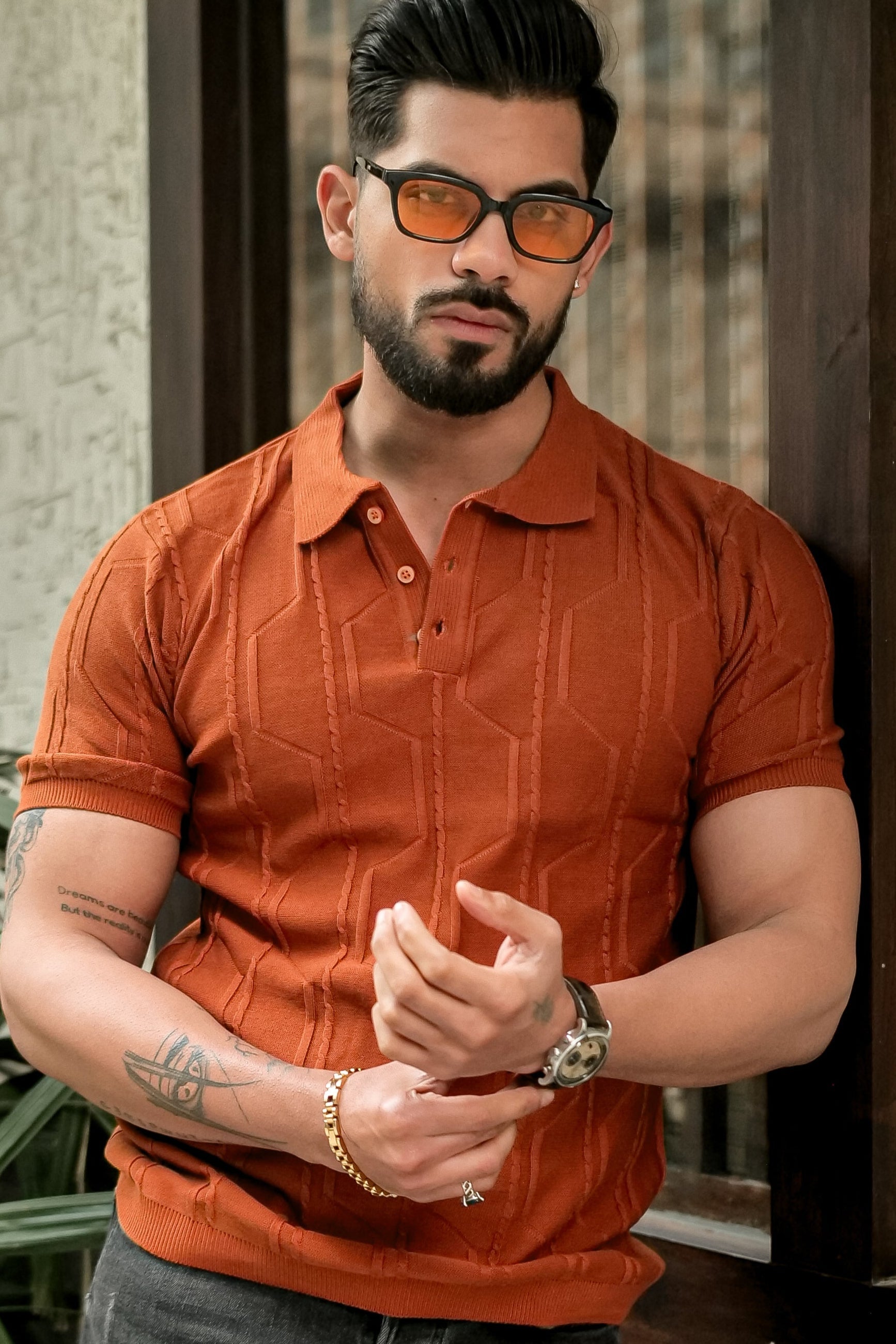 Orange Premium 3D Knit Polo T-Shirt